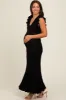 Black Ruffle Sleeve Mermaid Hem Maternity Midi Dress sold by Pinkblush