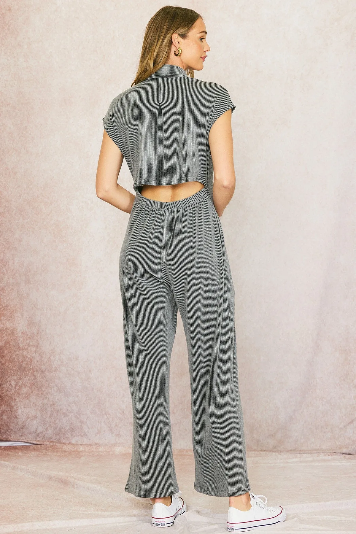 Charcoal Ribbed Cut Out Back Jumpsuit sold by Pinkblush product image thumbnail 3