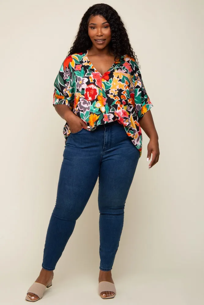 Black Floral V-Neck Plus Blouse sold by Pinkblush product image thumbnail 4