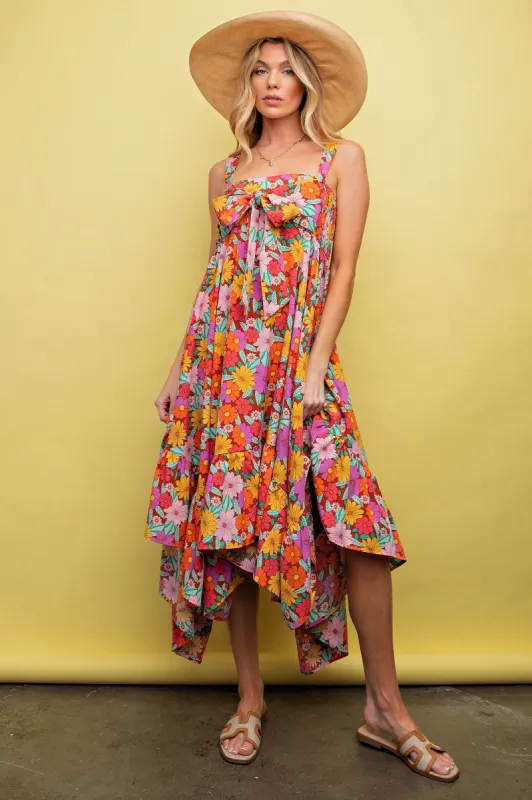 Orange Floral Smocked Sleeveless Midi Dress sold by Pinkblush