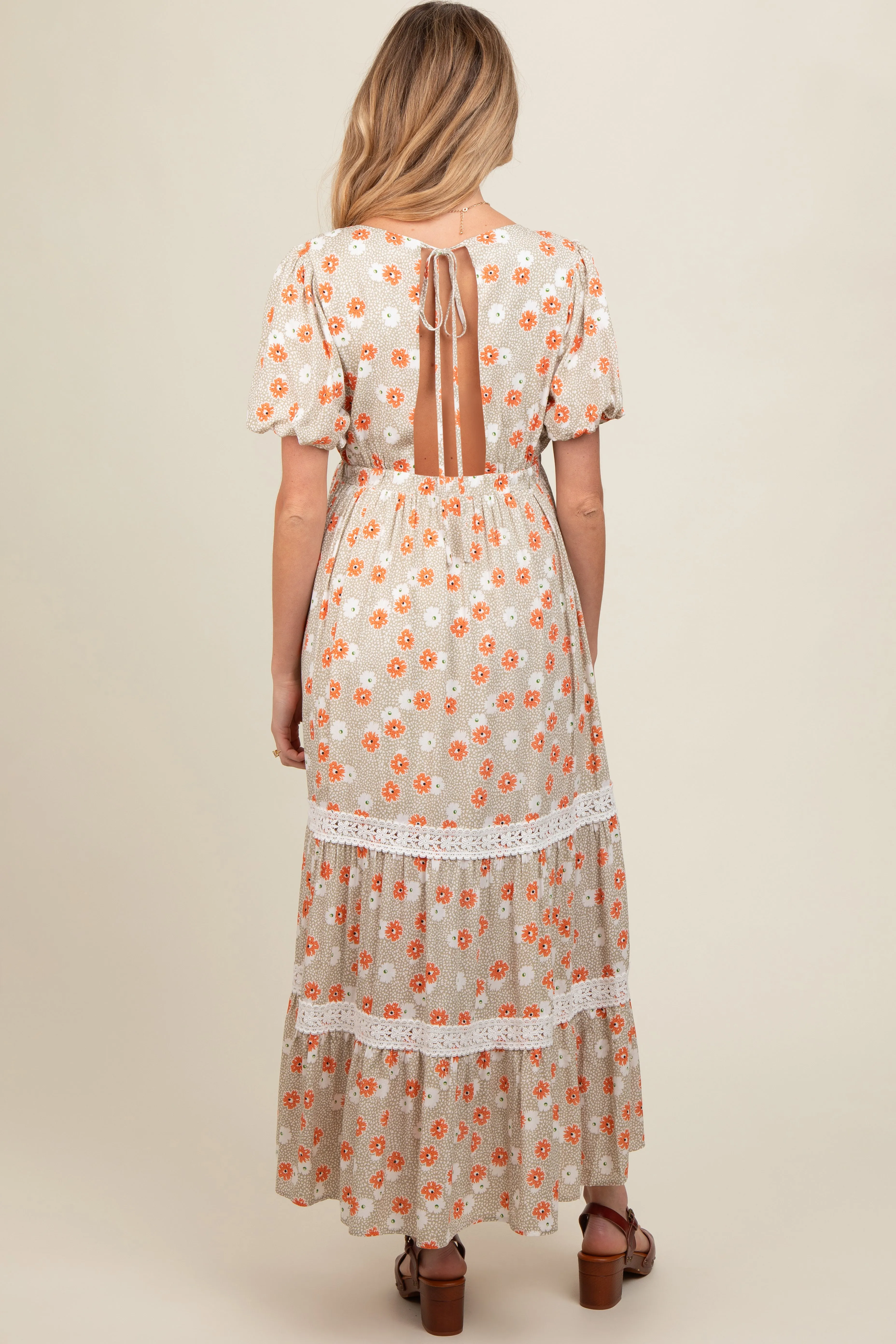 Taupe Floral Lace Trim Maternity Maxi Dress sold by Pinkblush product image thumbnail 4