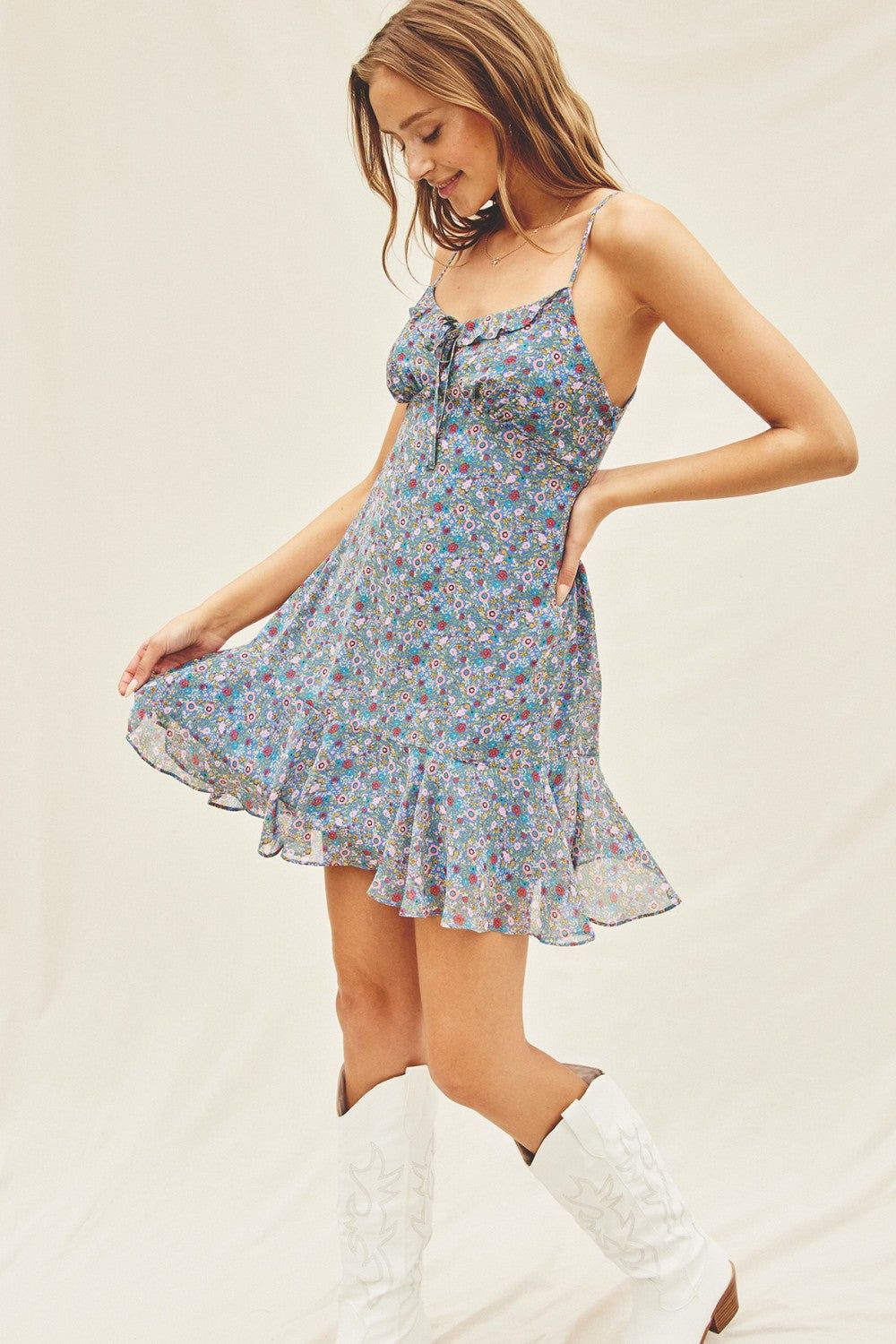 Blue Ruffle Detail Mini Dress sold by Pinkblush product image thumbnail 3