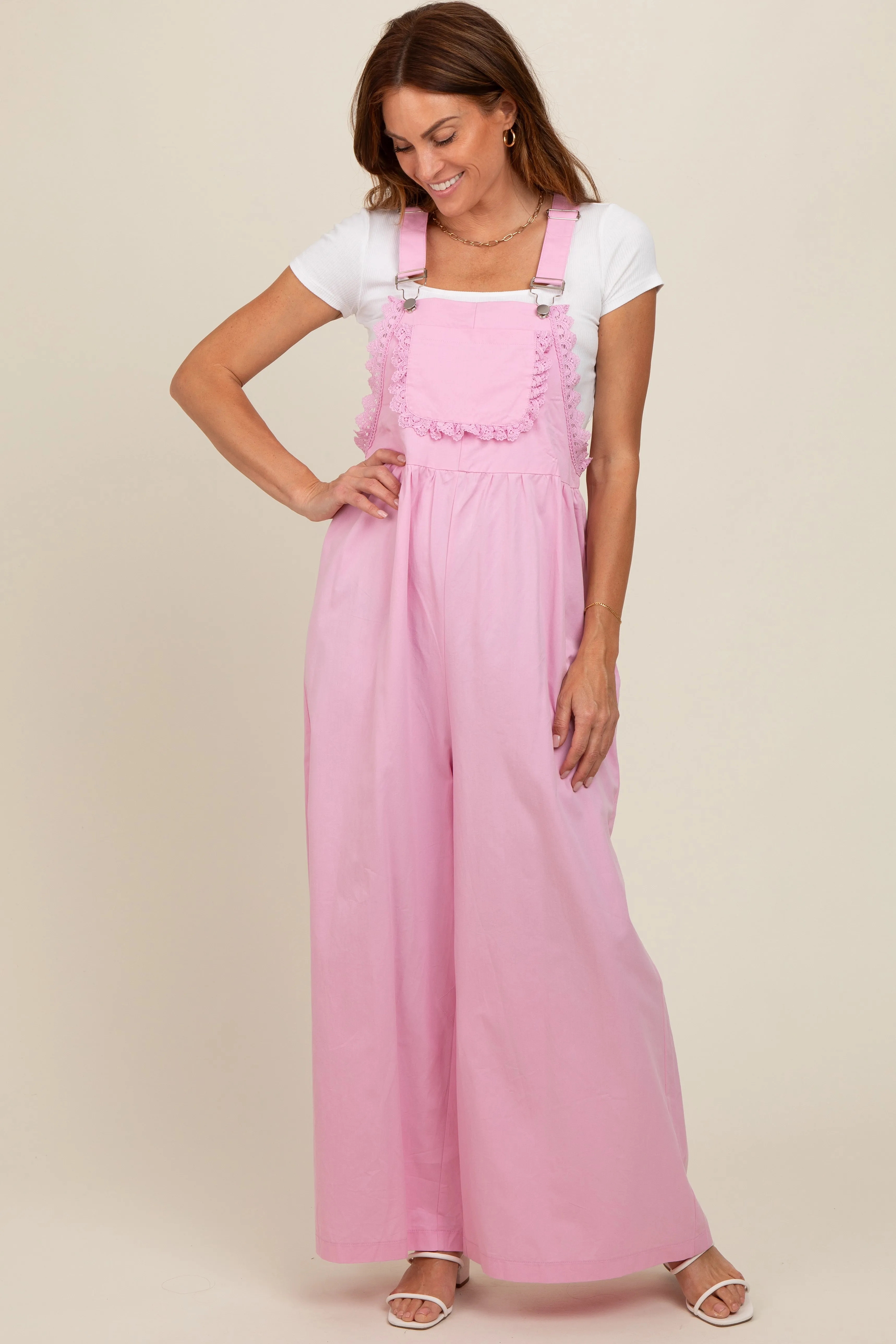 Light Pink Crochet Lace Trim Overalls sold by Pinkblush product image thumbnail 2