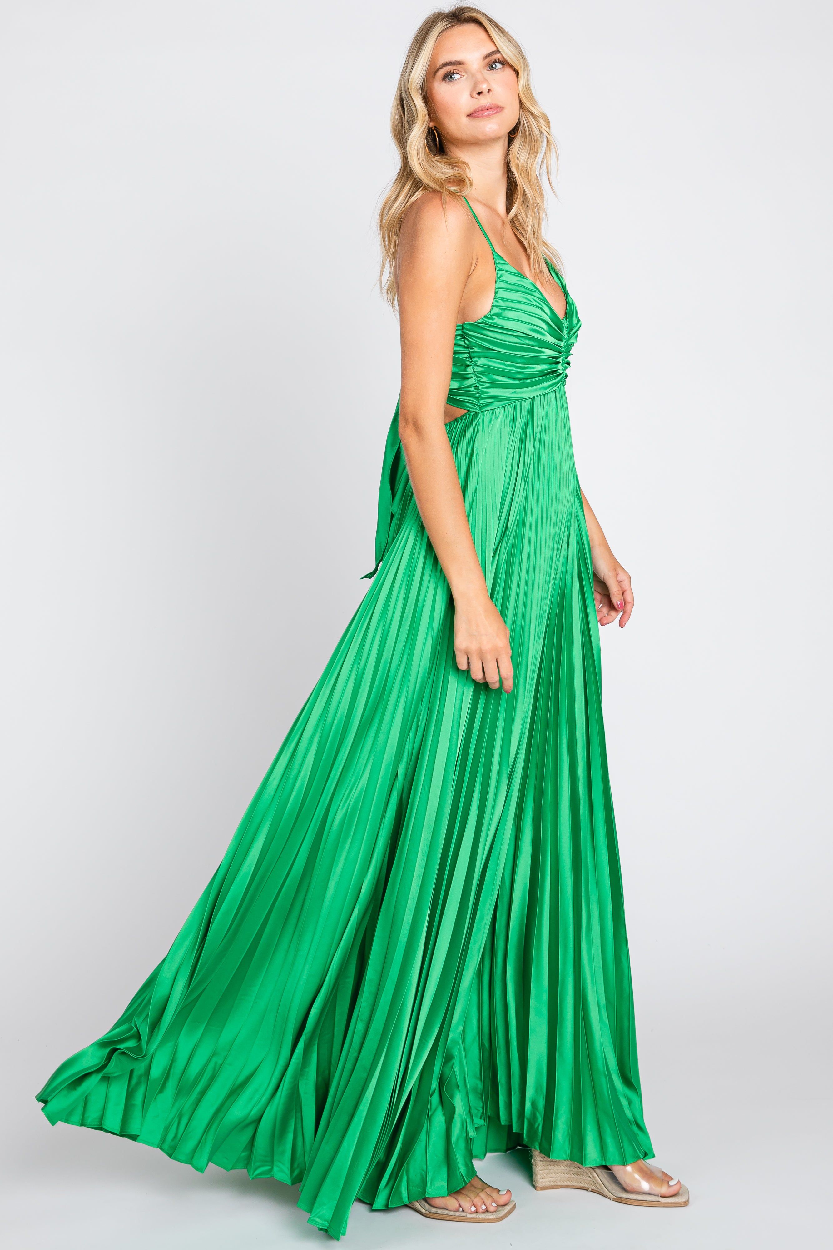 Green Satin Pleated Cutout Gown sold by Pinkblush product image thumbnail 2
