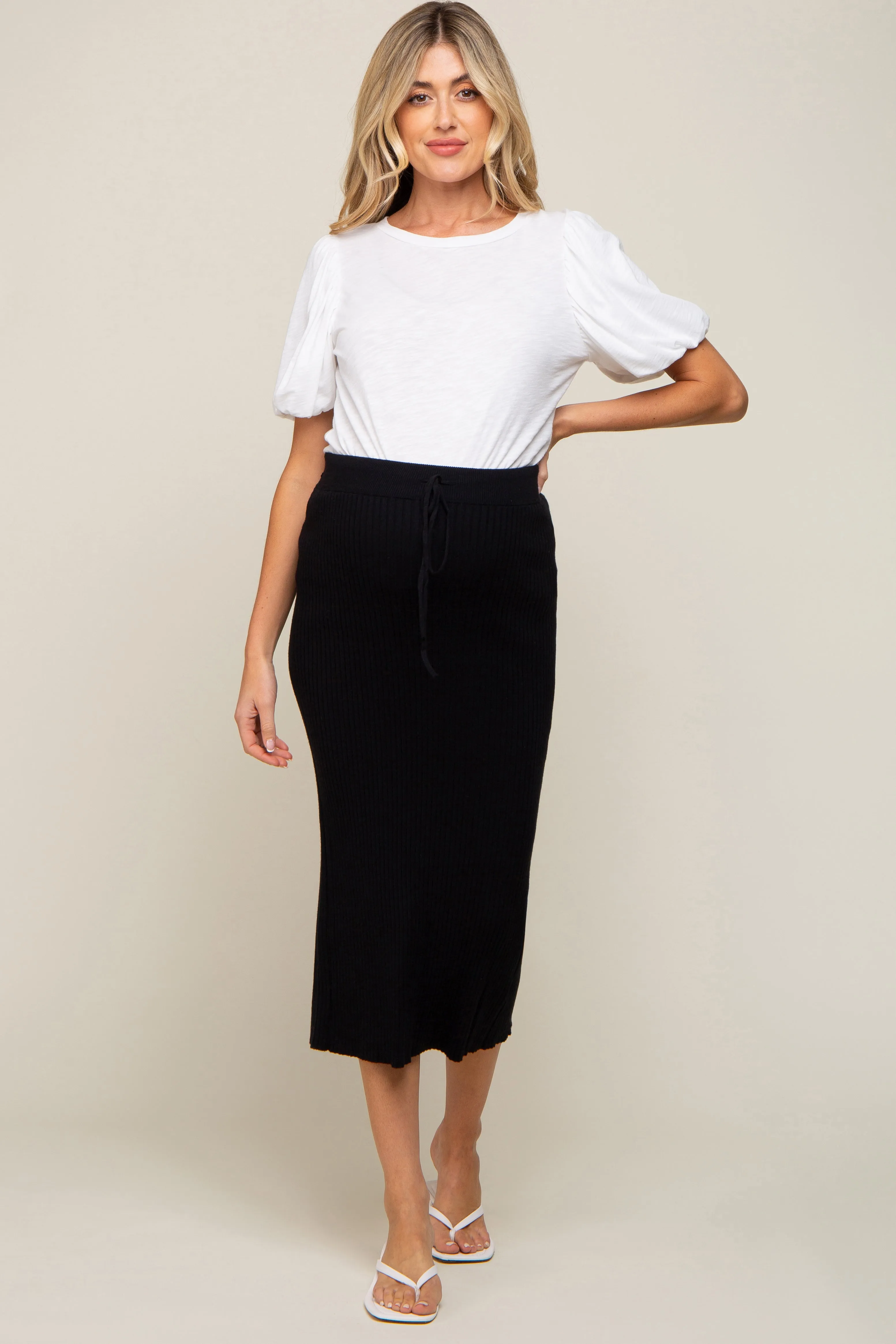 Black Rib Knit Maternity Midi Skirt sold by Pinkblush product image thumbnail 2