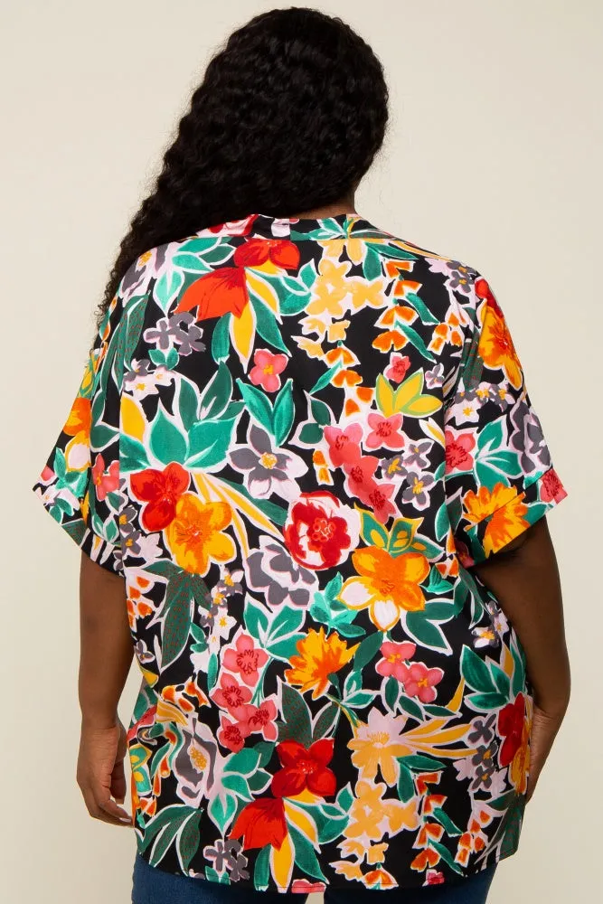Black Floral V-Neck Plus Blouse sold by Pinkblush product image thumbnail 3
