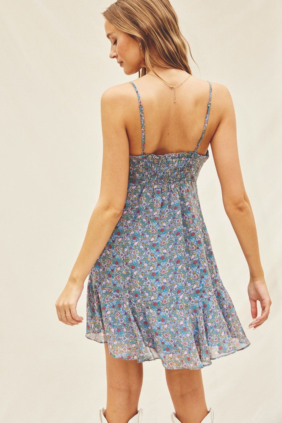 Blue Ruffle Detail Mini Dress sold by Pinkblush product image thumbnail 4