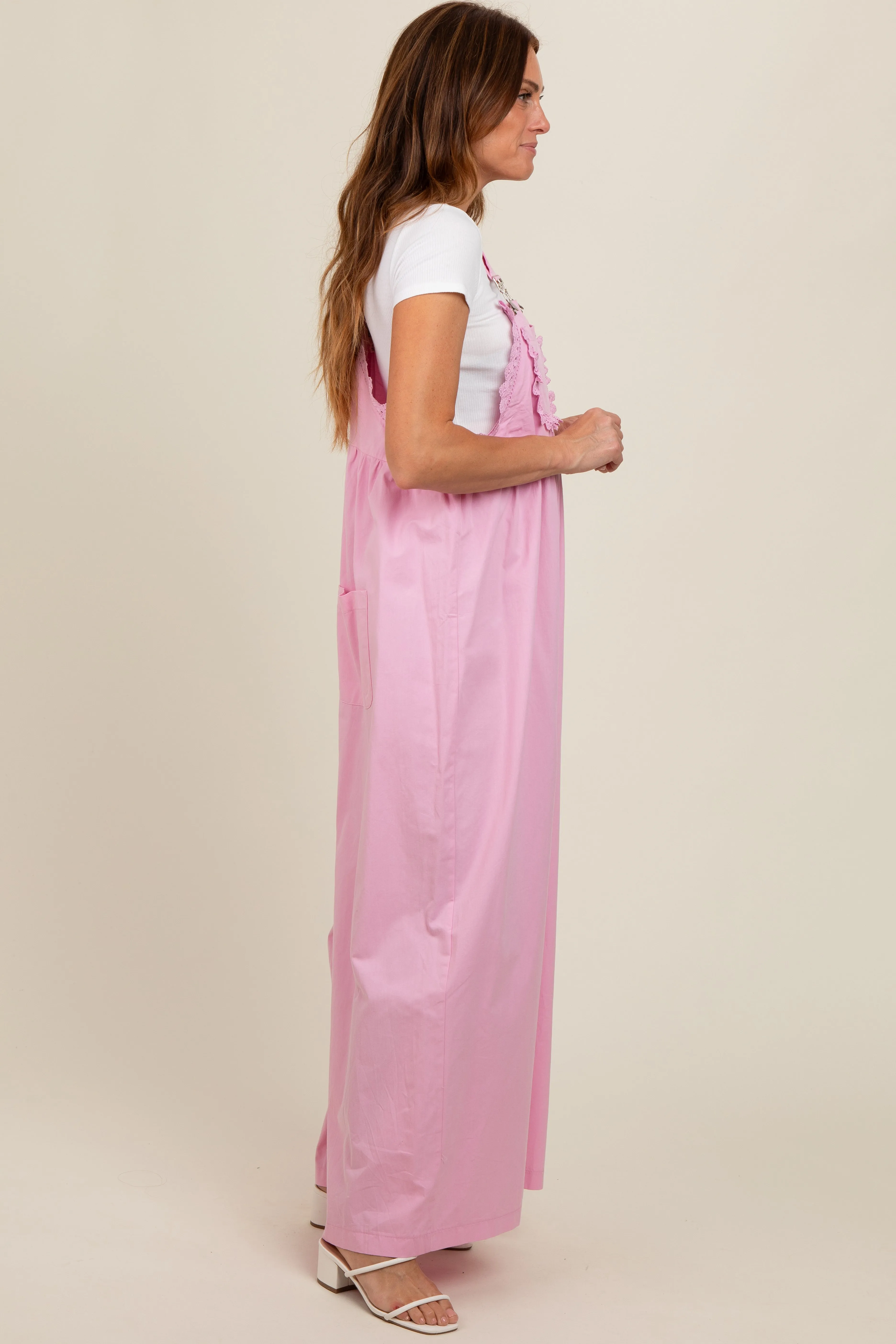 Light Pink Crochet Lace Trim Overalls sold by Pinkblush product image thumbnail 3