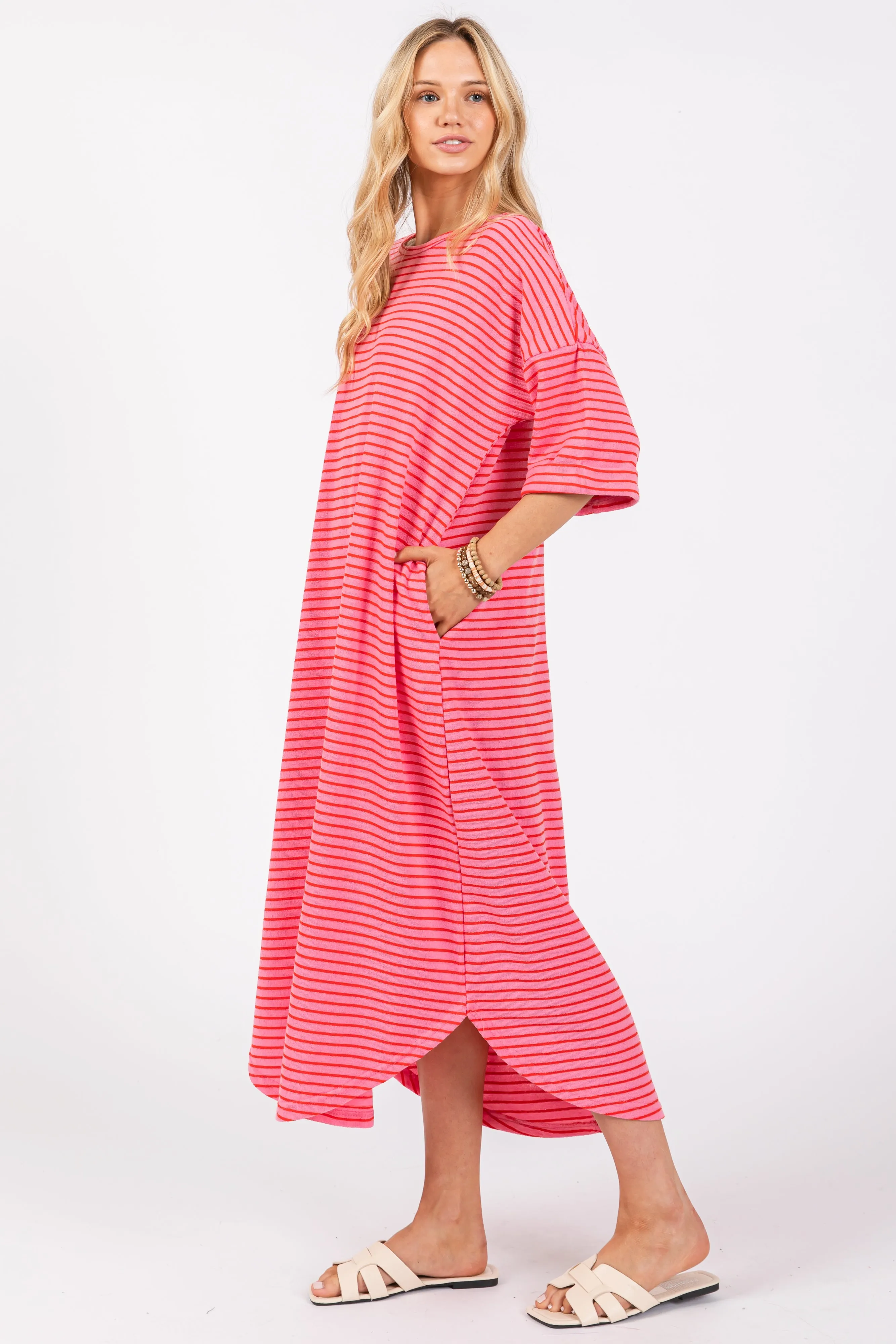 Fuchsia Striped Terry Maxi Dress sold by Pinkblush product image thumbnail 2