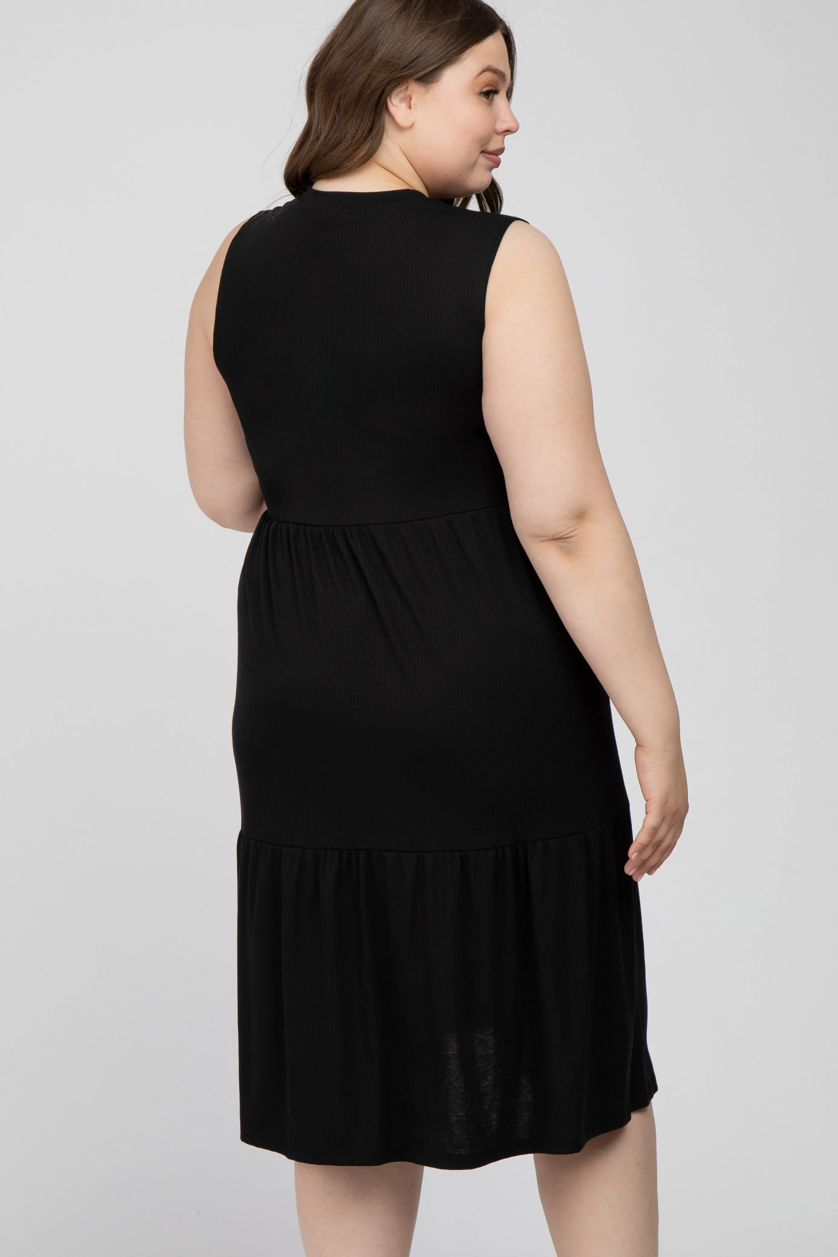 Black Ribbed Sleeveless Plus Maternity Midi Dress sold by Pinkblush product image thumbnail 3