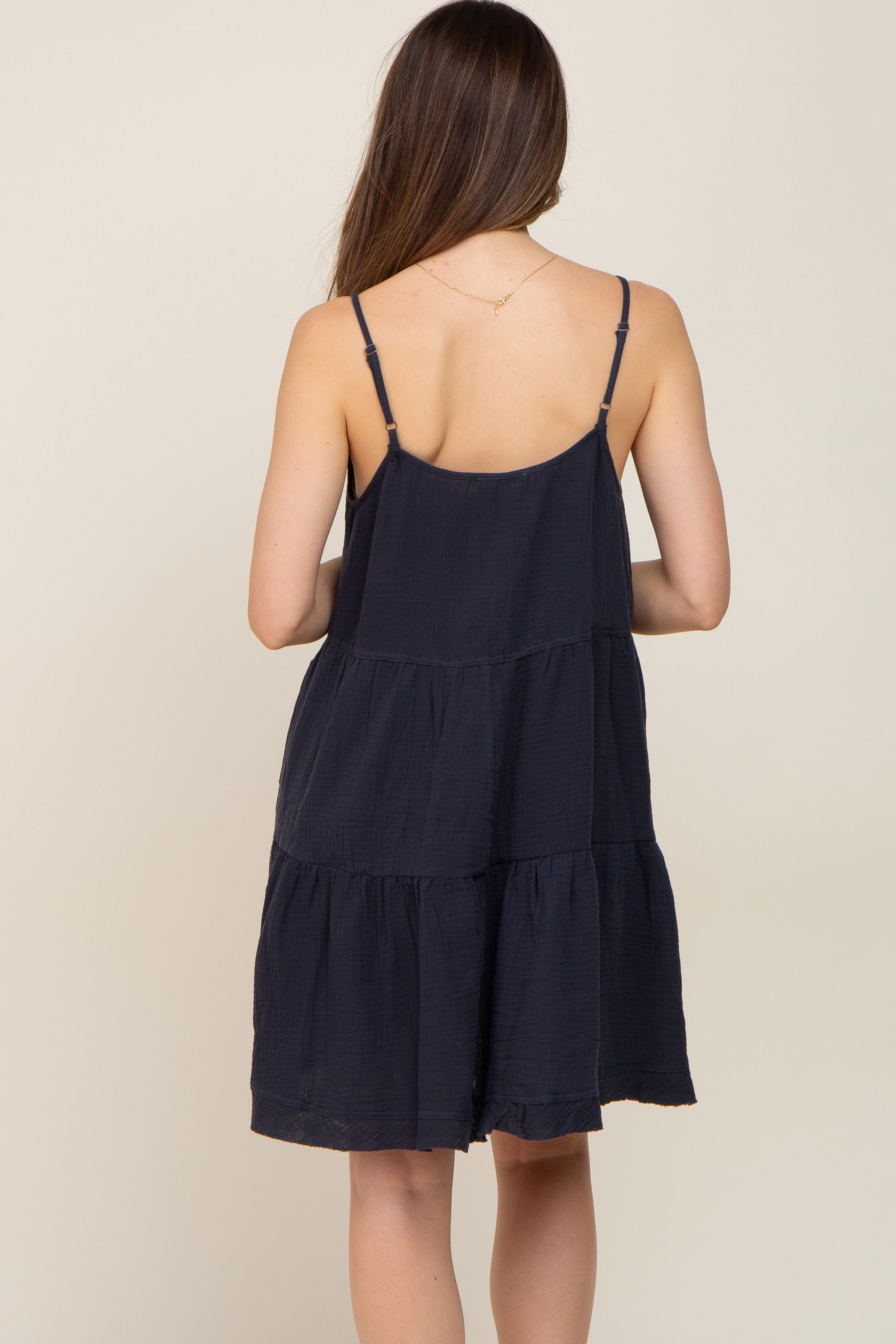 Navy Front Button Tiered Maternity Dress sold by Pinkblush product image thumbnail 3