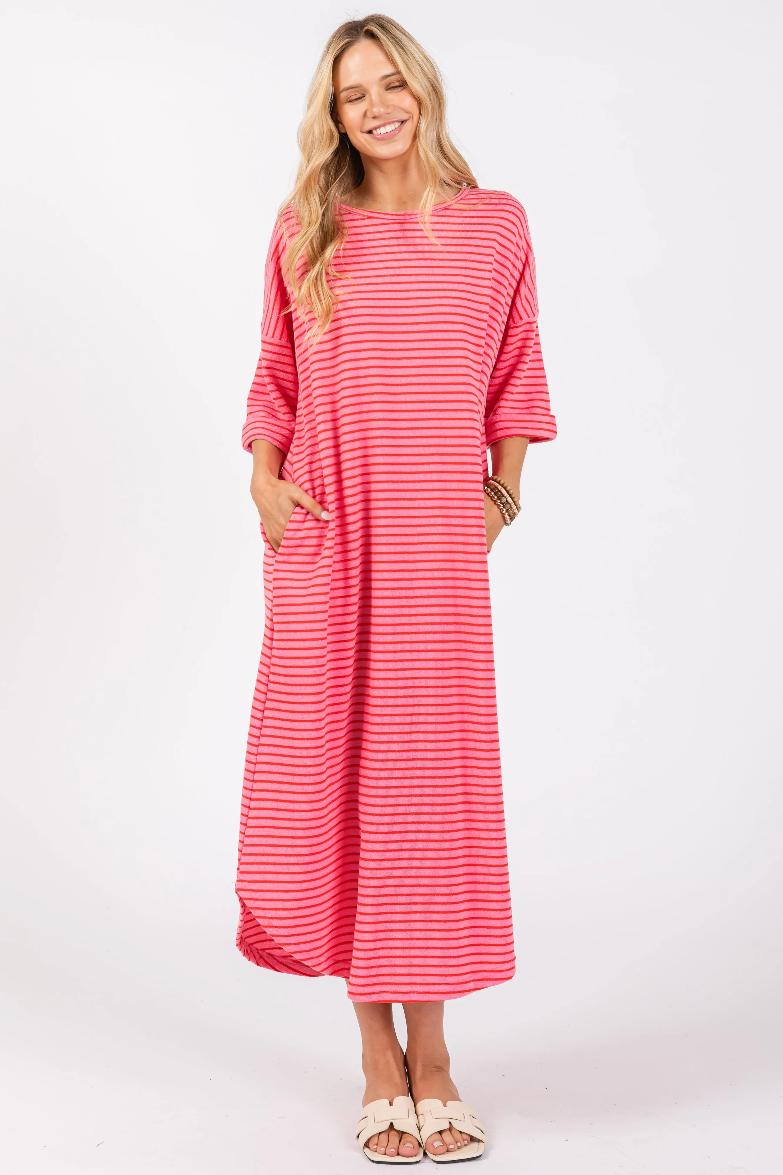 Fuchsia Striped Terry Maxi Dress sold by Pinkblush