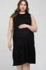 Black Ribbed Sleeveless Plus Maternity Midi Dress sold by Pinkblush