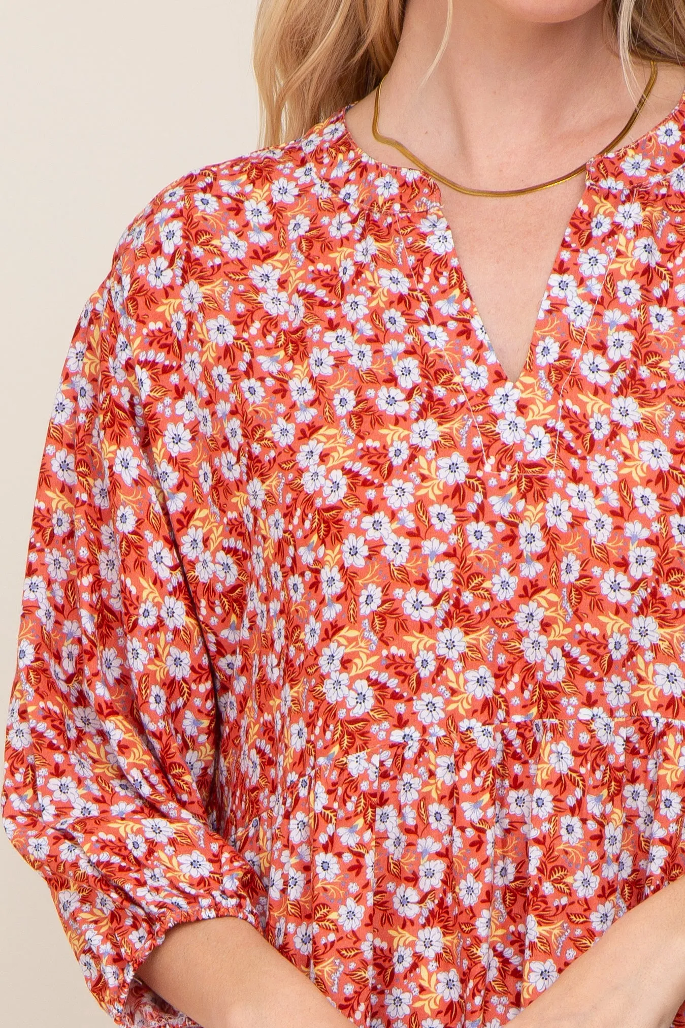 Coral Floral V-Neck Tiered Midi Dress sold by Pinkblush product image thumbnail 4