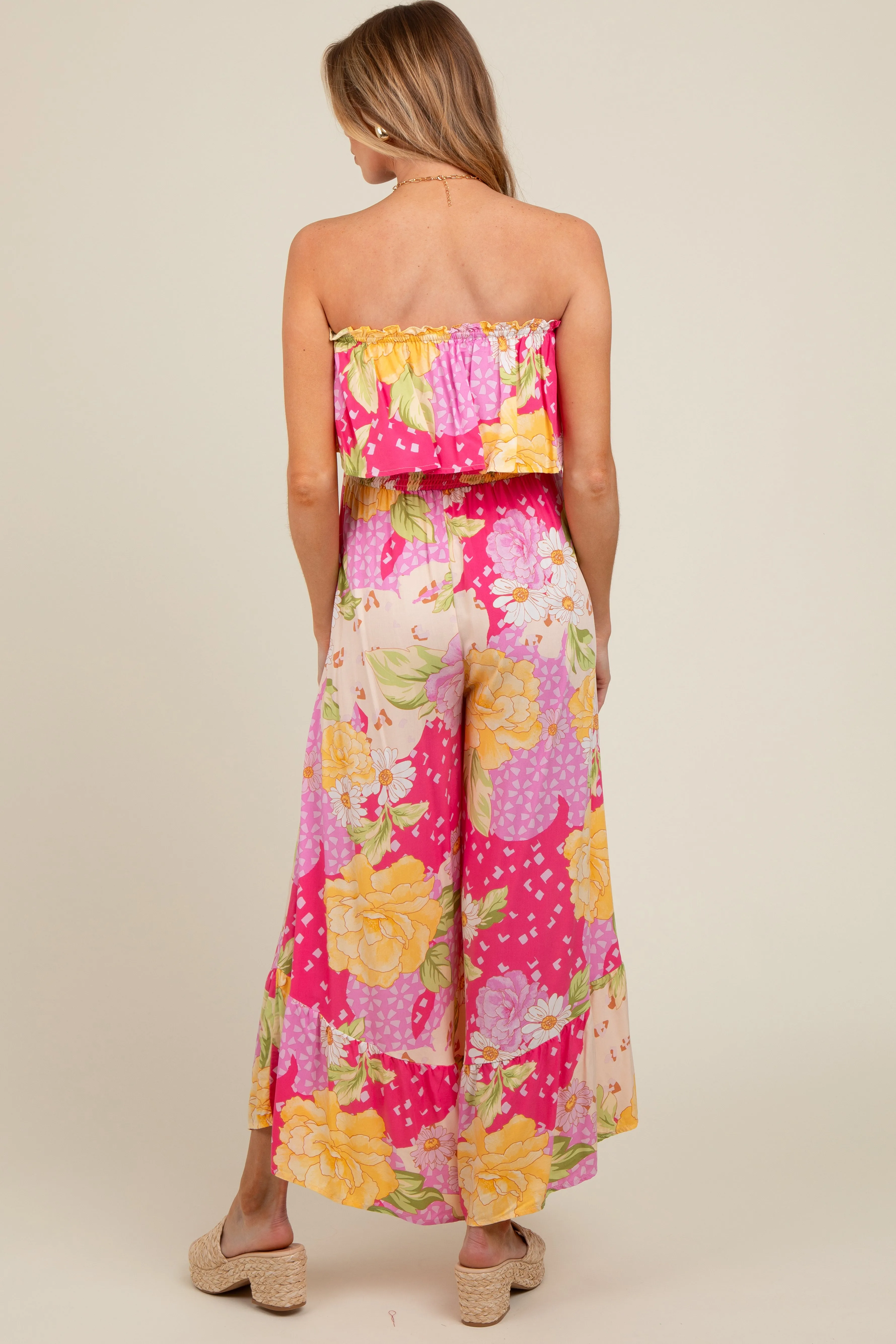 Multi-Color Floral Strapless Ruffle Wide Leg Maternity Jumpsuit sold by Pinkblush product image thumbnail 5