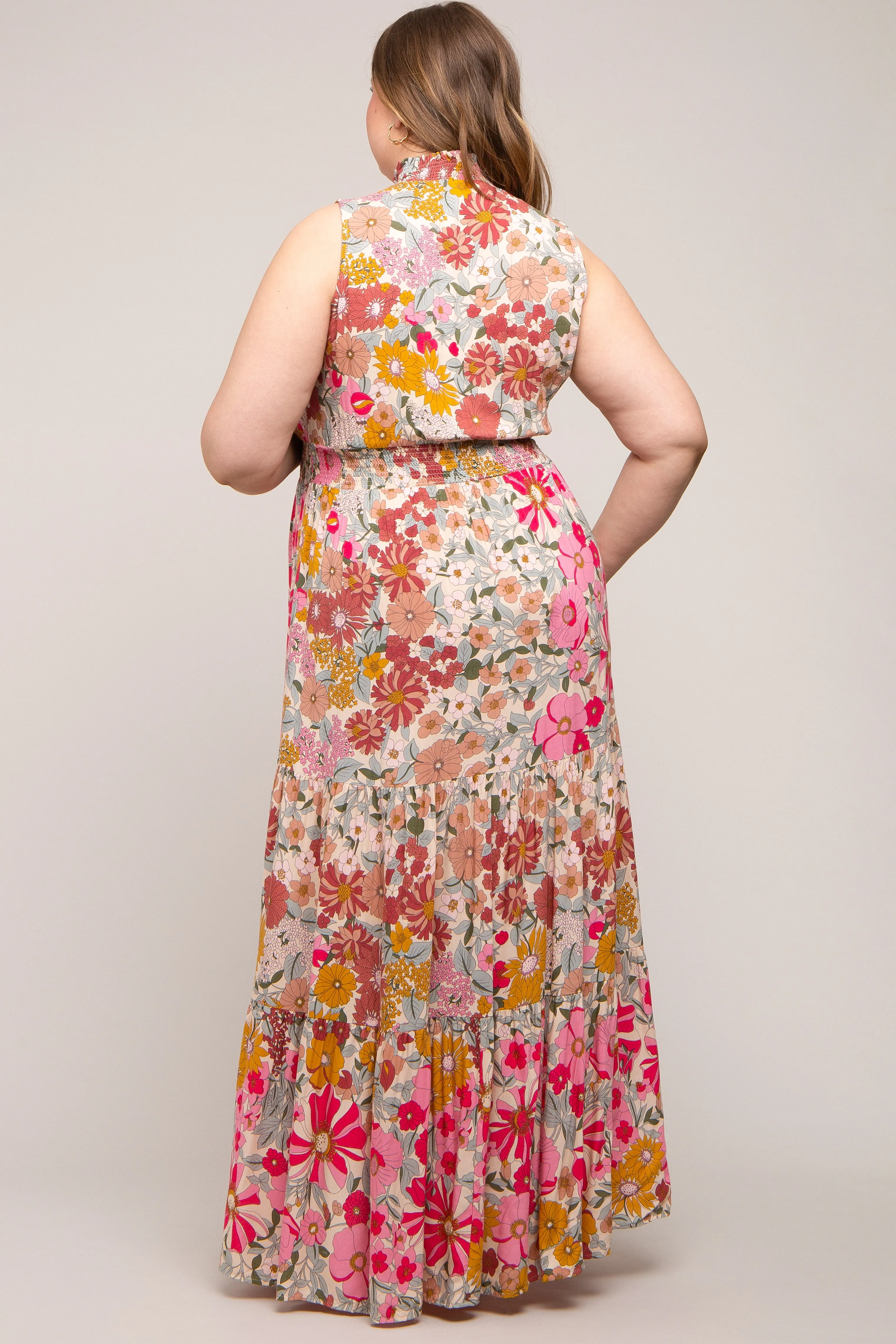 Pink Floral Mock Neck Maternity Plus Maxi Dress sold by Pinkblush product image thumbnail 3