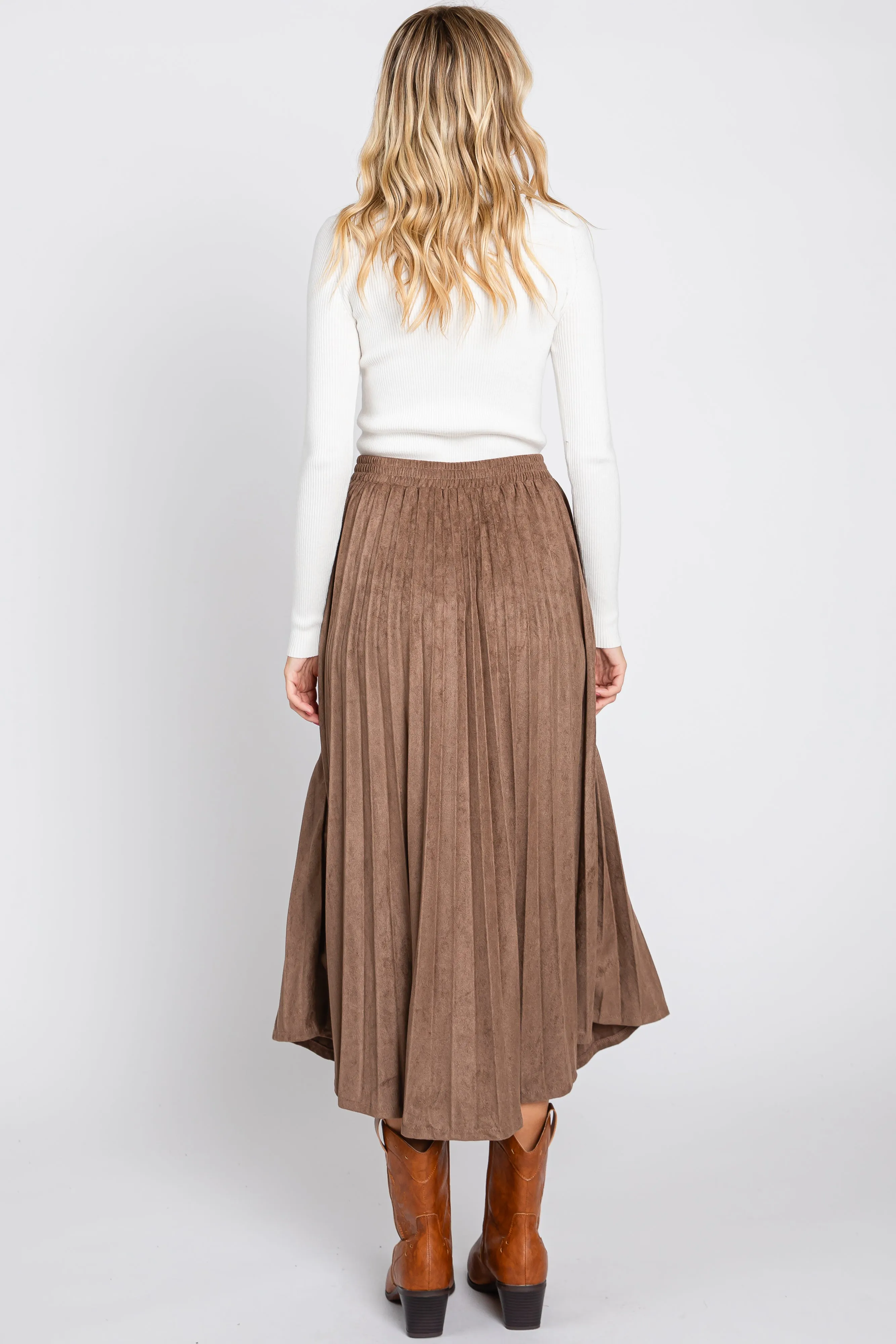 Mocha Suede Pleated Midi Skirt sold by Pinkblush product image thumbnail 3