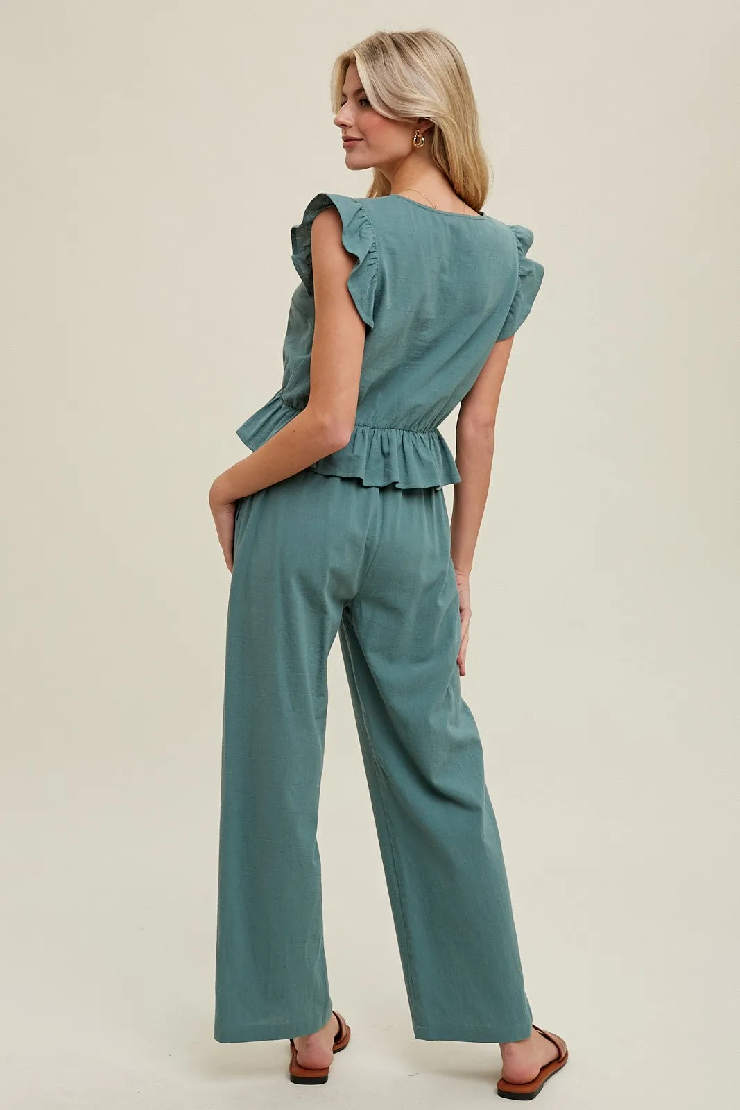 Green Ruffle Relaxed Crop Top And Pants Set sold by Pinkblush product image thumbnail 5