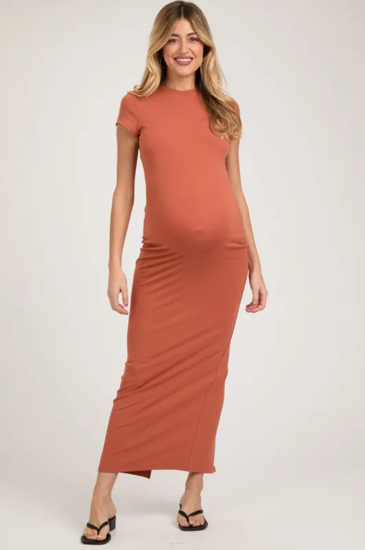 Rust Fitted Short Sleeve Maternity Maxi Dress sold by Pinkblush