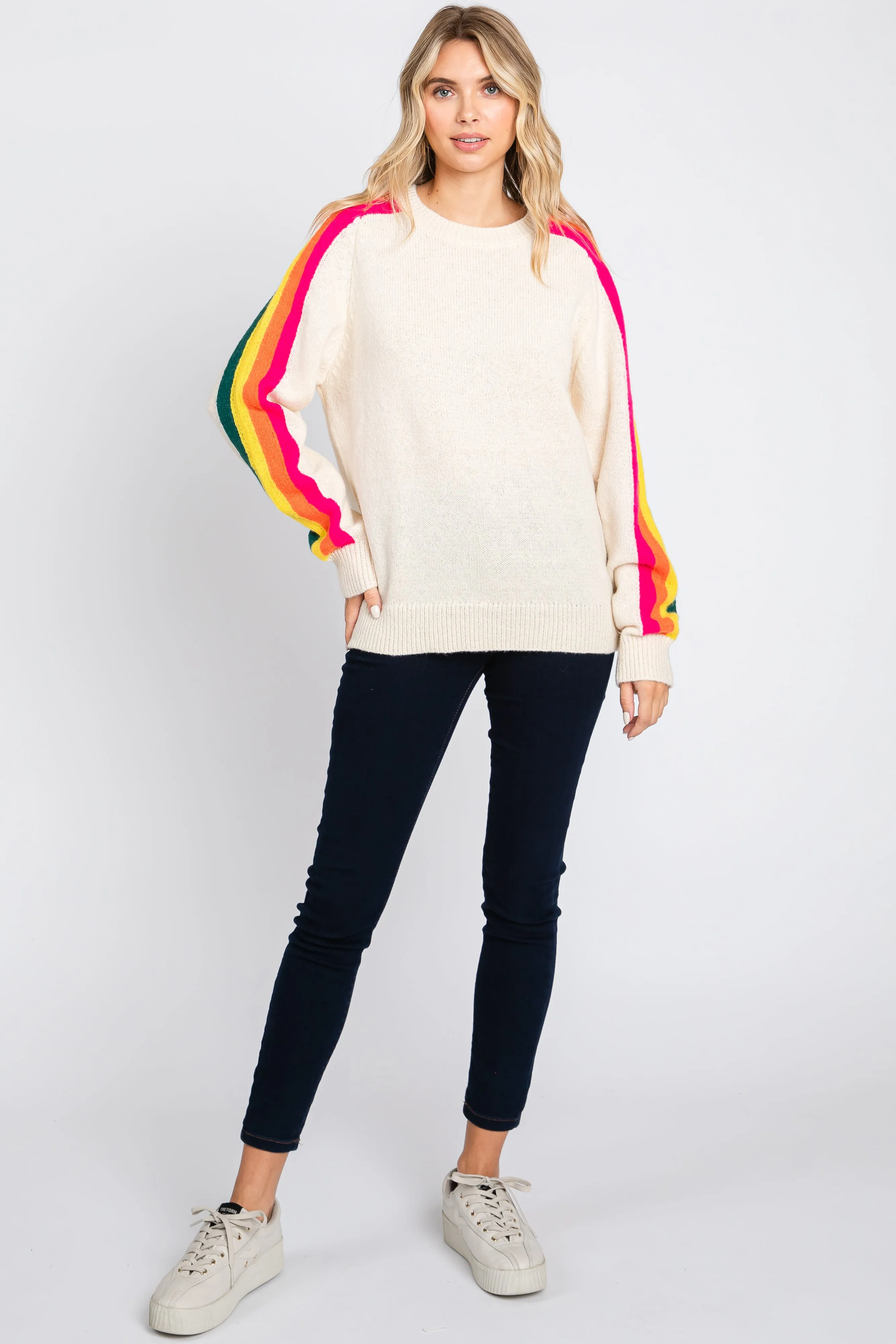 Ivory Multicolor Striped Sleeve Sweater sold by Pinkblush product image thumbnail 4