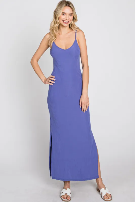 Violet Ribbed Side Slit Maxi Dress sold by Pinkblush