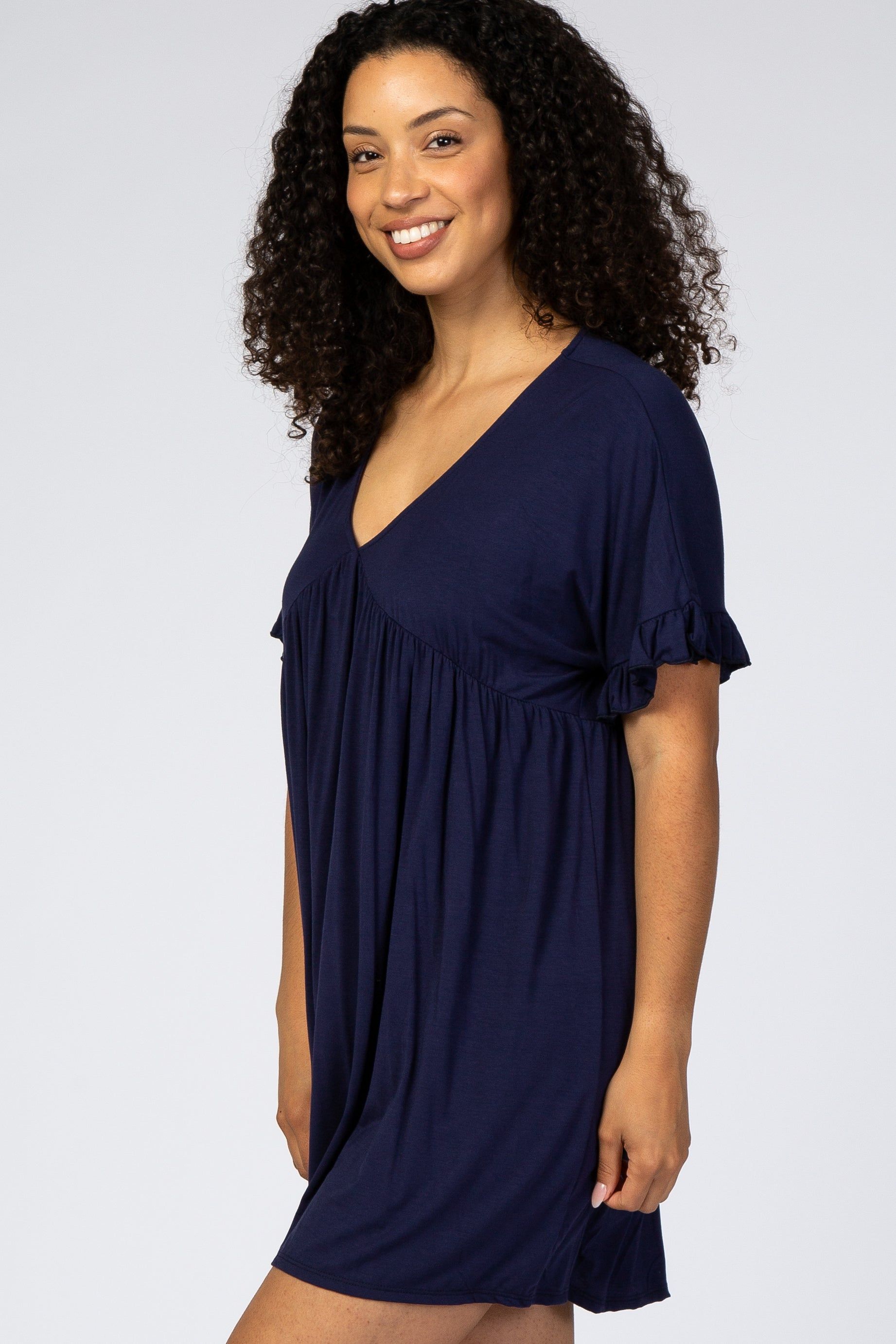 Navy Ruffle Sleeve Baby Doll Dress sold by Pinkblush product image thumbnail 2