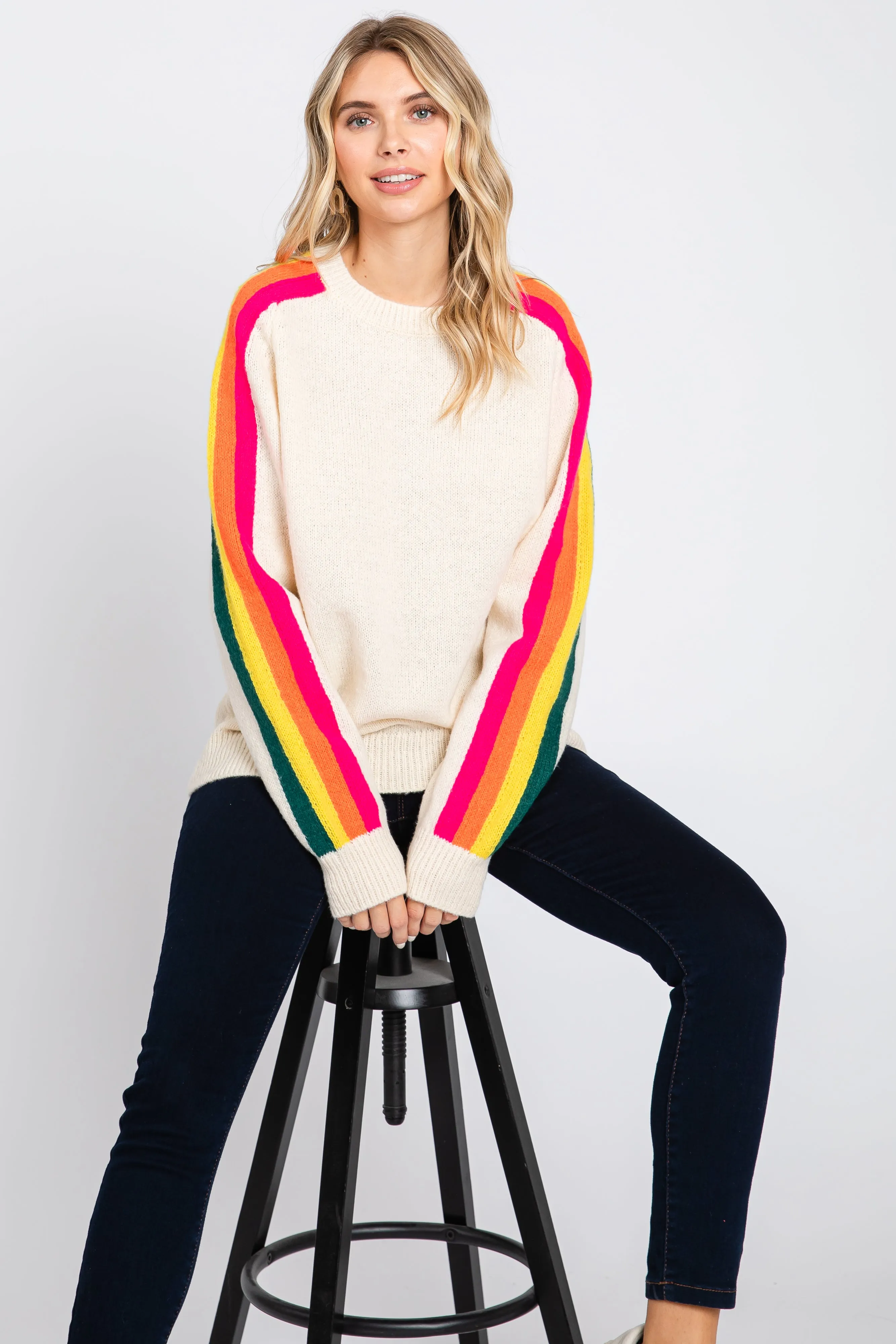 Ivory Multicolor Striped Sleeve Sweater sold by Pinkblush product image thumbnail 5