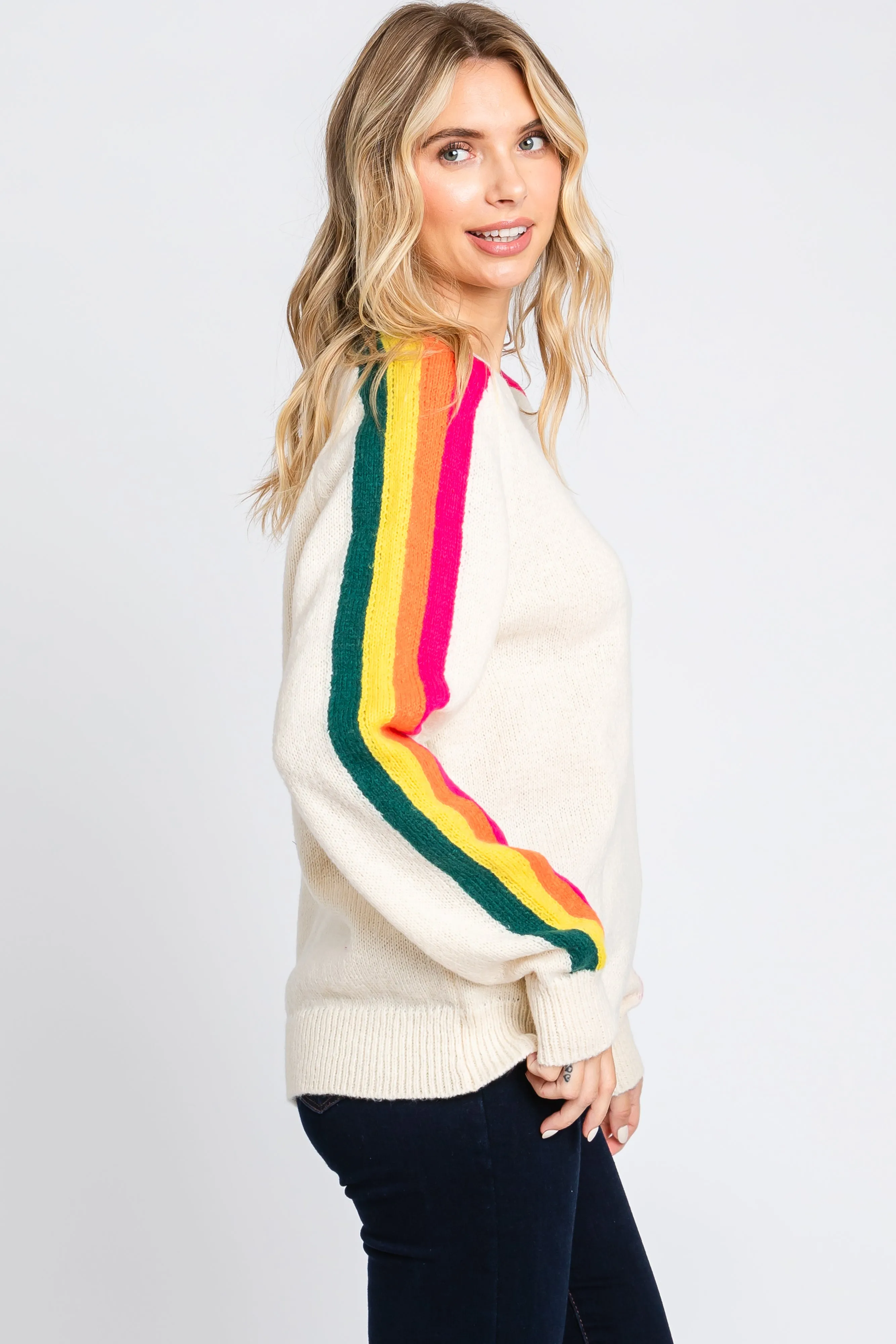 Ivory Multicolor Striped Sleeve Sweater sold by Pinkblush product image thumbnail 2
