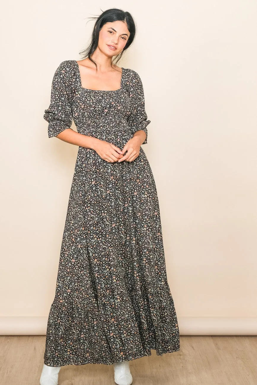 Black Floral Criss Cross Maxi Dress sold by Pinkblush