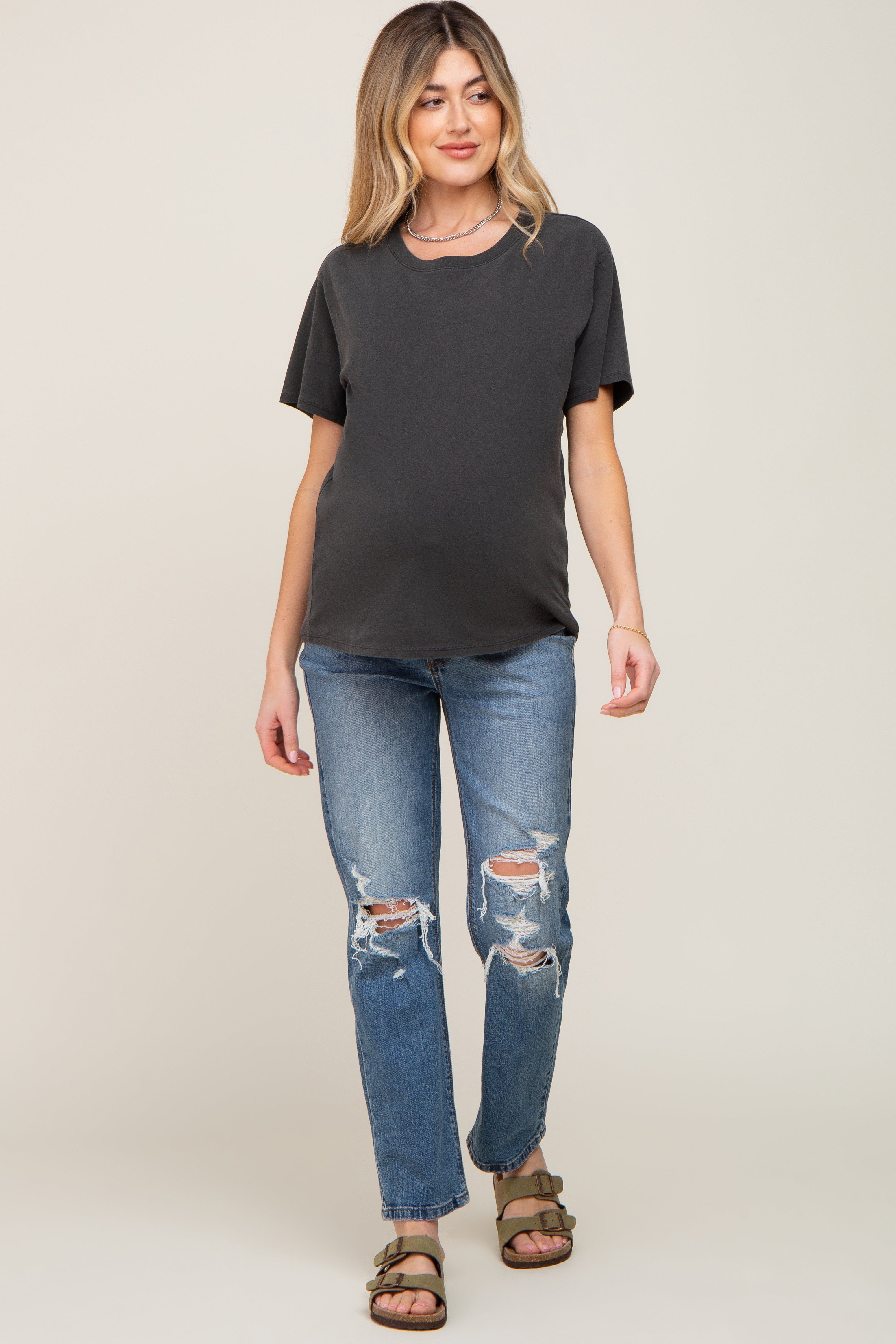 Medium Wash Distressed Straight Leg Maternity Jeans sold by Pinkblush product image thumbnail 5