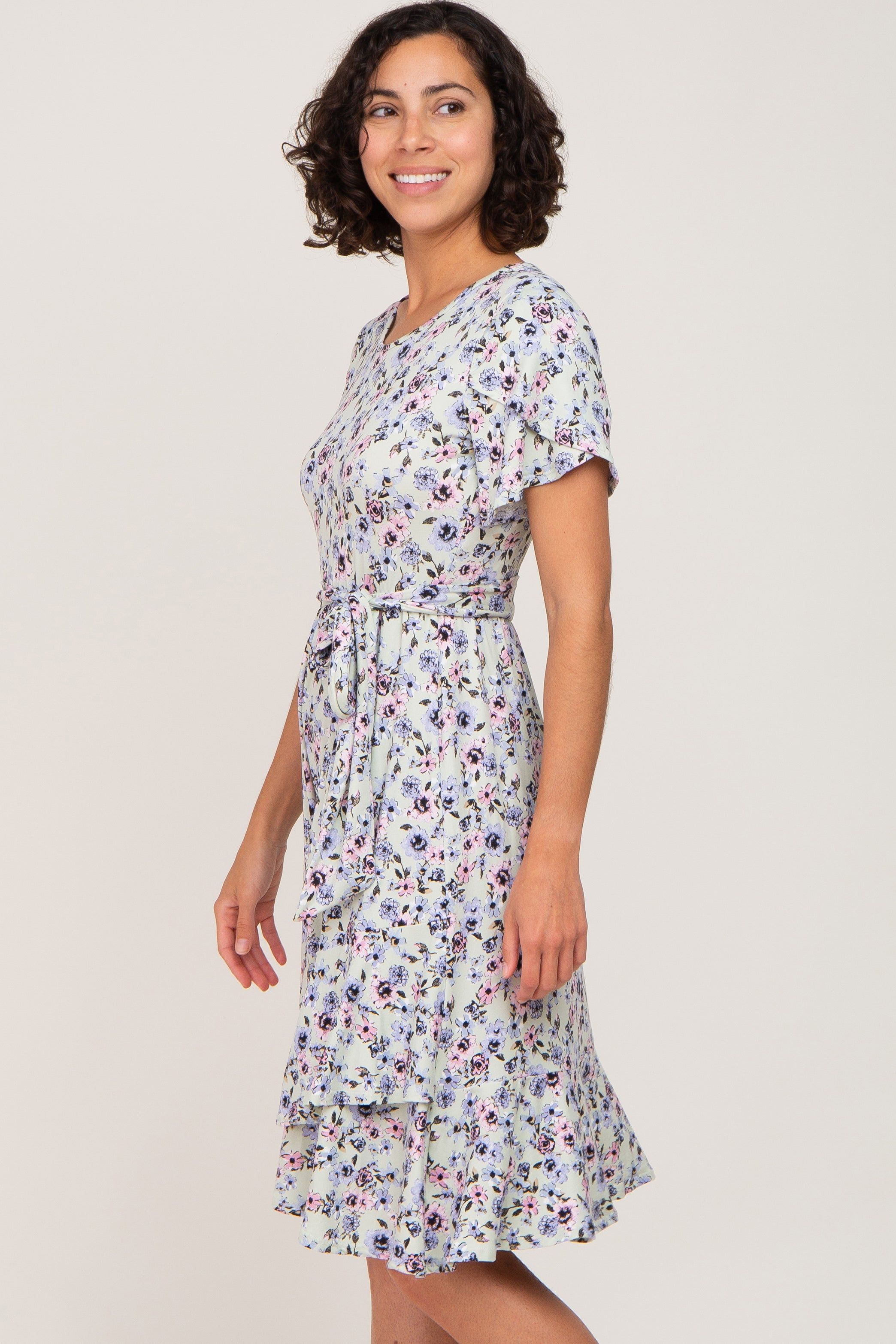 Light Olive Floral Ruffle Dress sold by Pinkblush product image thumbnail 2