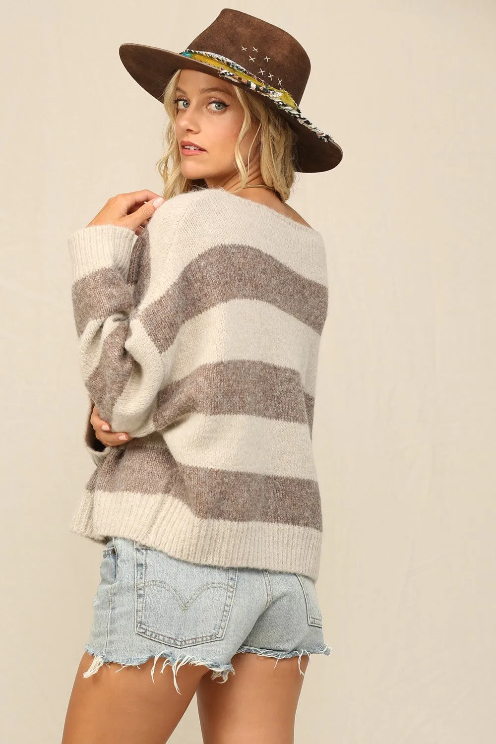 Brown Striped Knit Cropped Sweater sold by Pinkblush product image thumbnail 3
