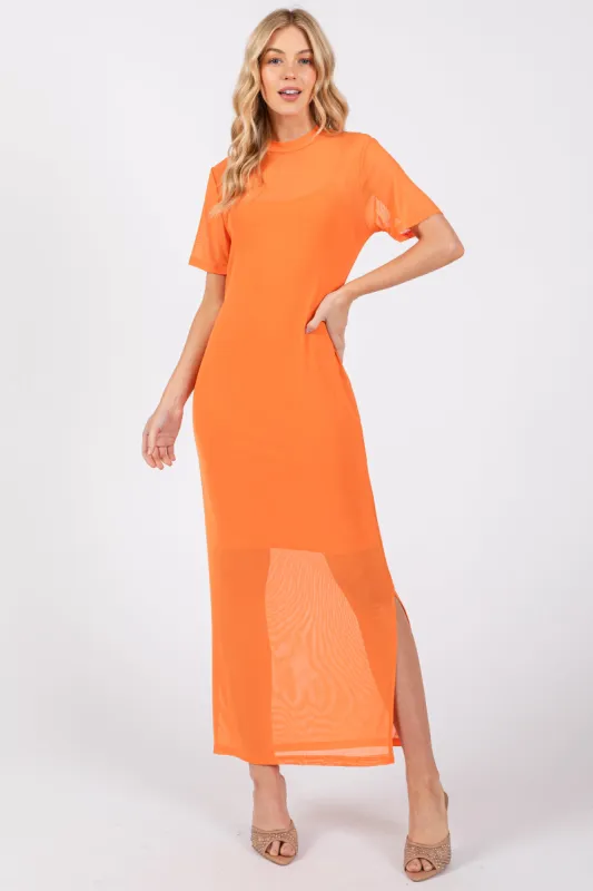Orange Layered Mesh Maxi Dress sold by Pinkblush