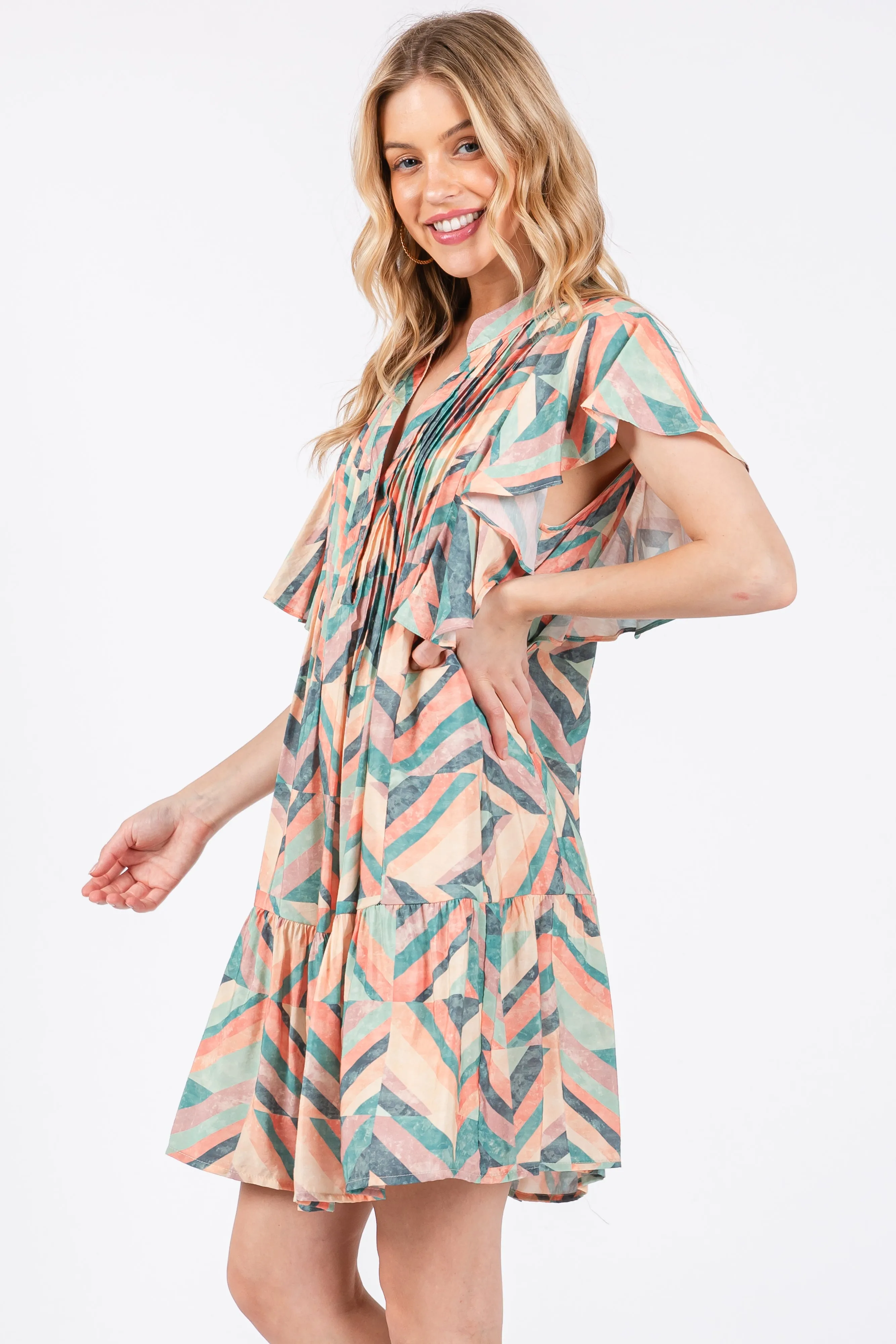 Multicolor Chevron Pleated Tiered Dress sold by Pinkblush product image thumbnail 3