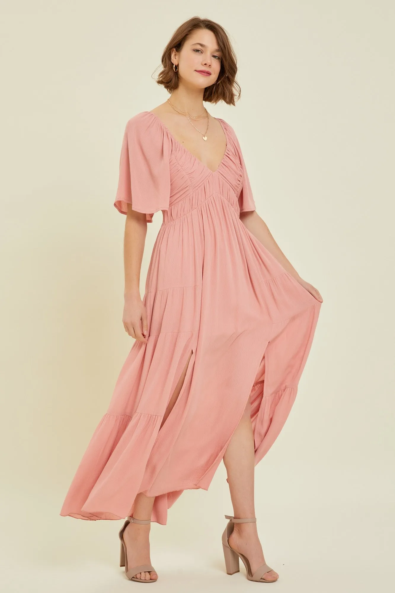Rose Smocked Gauze Tiered Ruffle Maxi Dress sold by Pinkblush