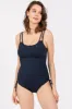 Navy Ribbed Side Tie One Piece Swimsuit sold by Pinkblush