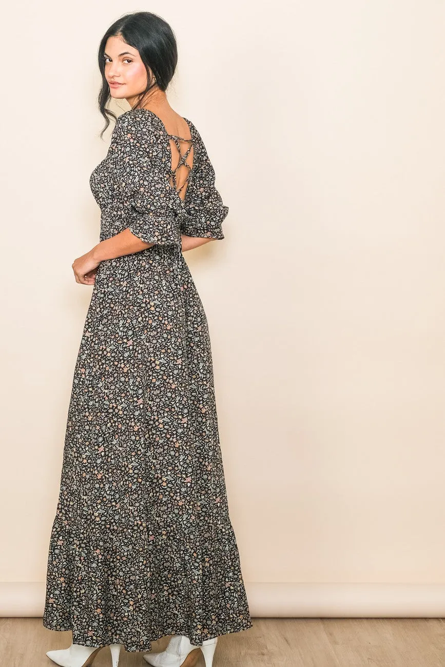Black Floral Criss Cross Maxi Dress sold by Pinkblush product image thumbnail 3