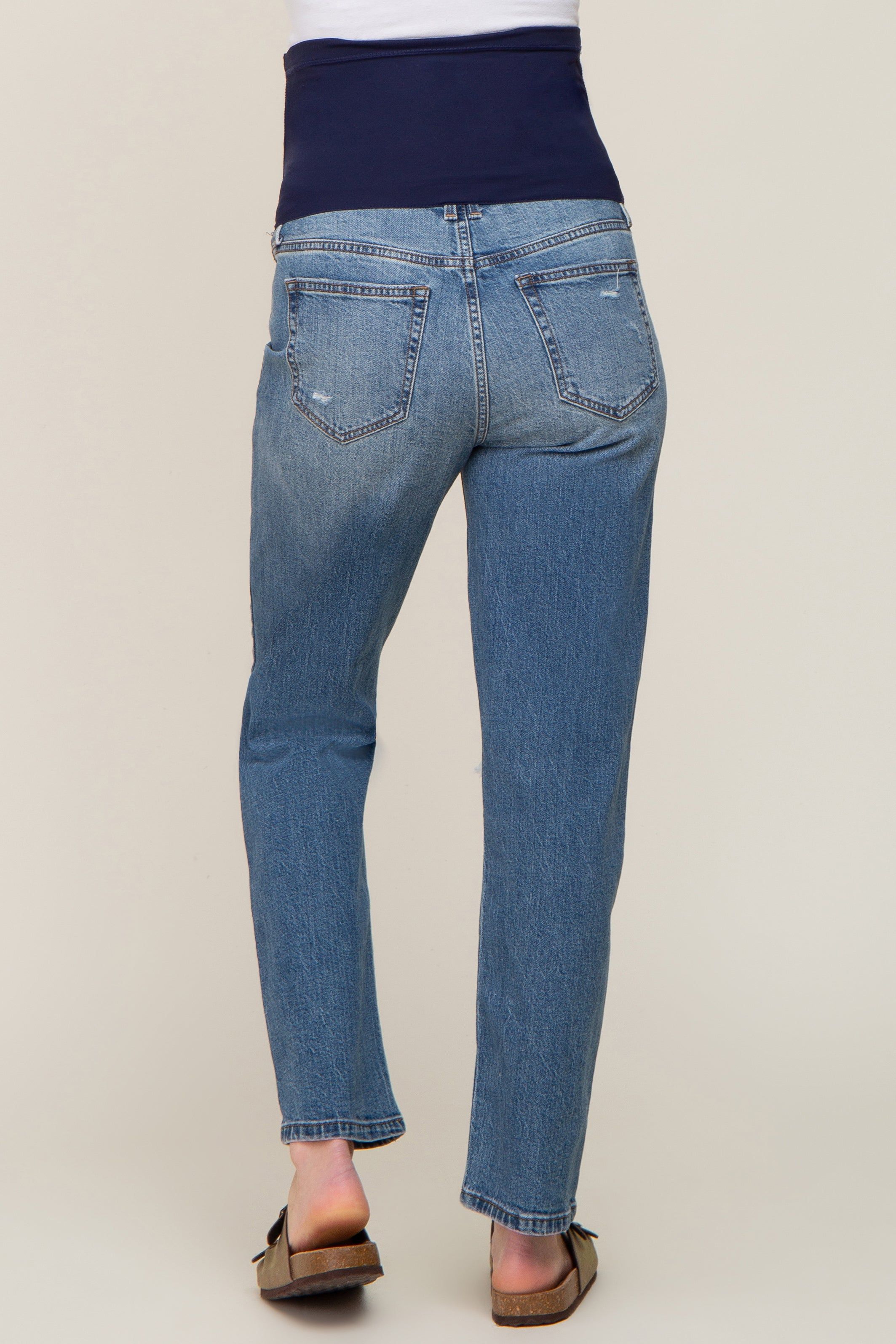 Medium Wash Distressed Straight Leg Maternity Jeans sold by Pinkblush product image thumbnail 4