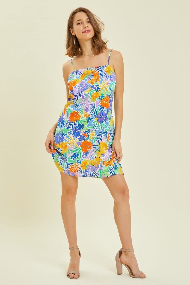 Royal Multi Vibrant Tropical Printed Cami Mini A-Line Dress sold by Pinkblush product image thumbnail 2