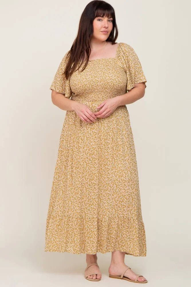Yellow Floral Smocked Flounce Sleeve Plus Maxi Dress sold by Pinkblush product image thumbnail 4
