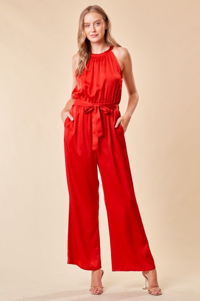 Red Halter Neck Jumpsuit sold by Pinkblush