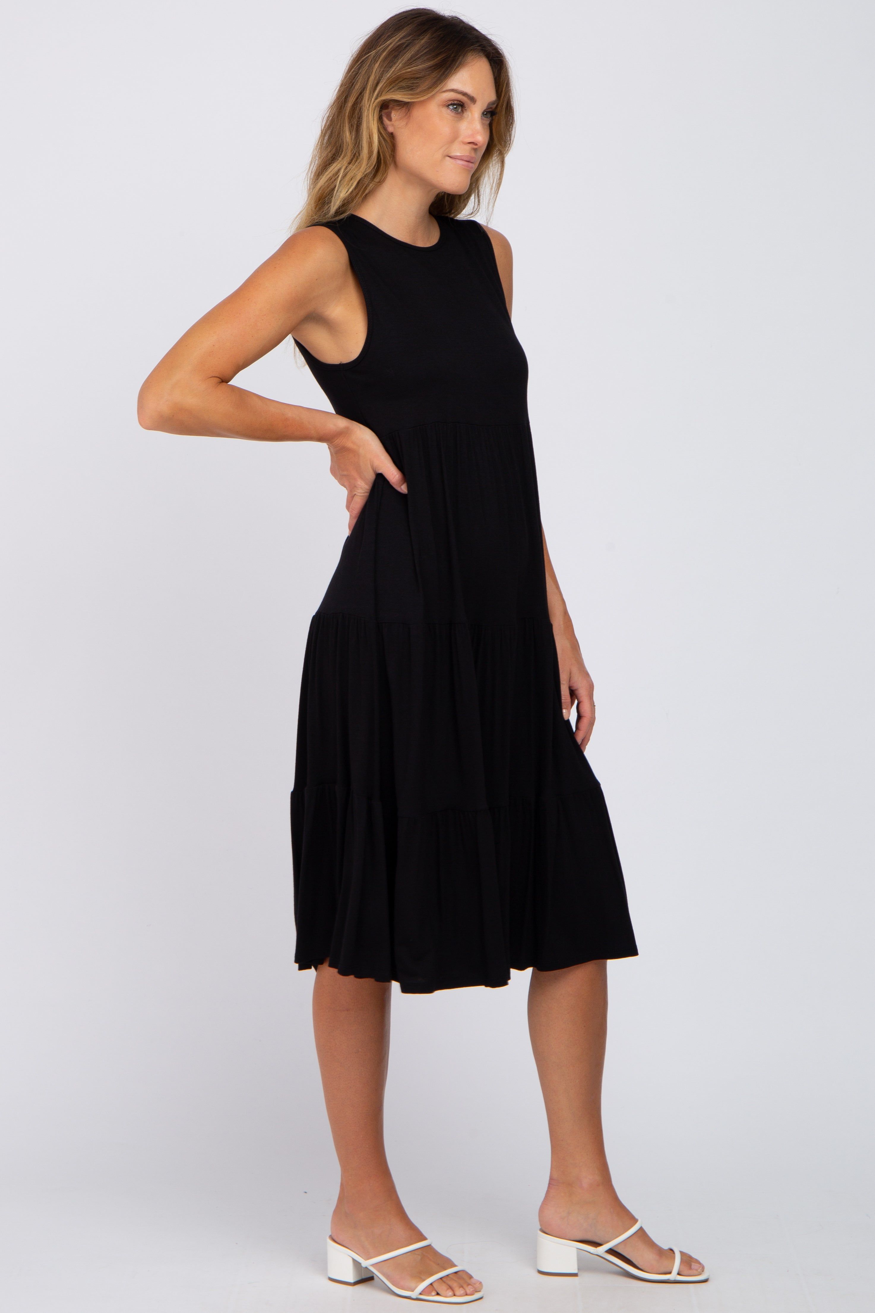 Black Tiered Sleeveless Midi Dress sold by Pinkblush product image thumbnail 2