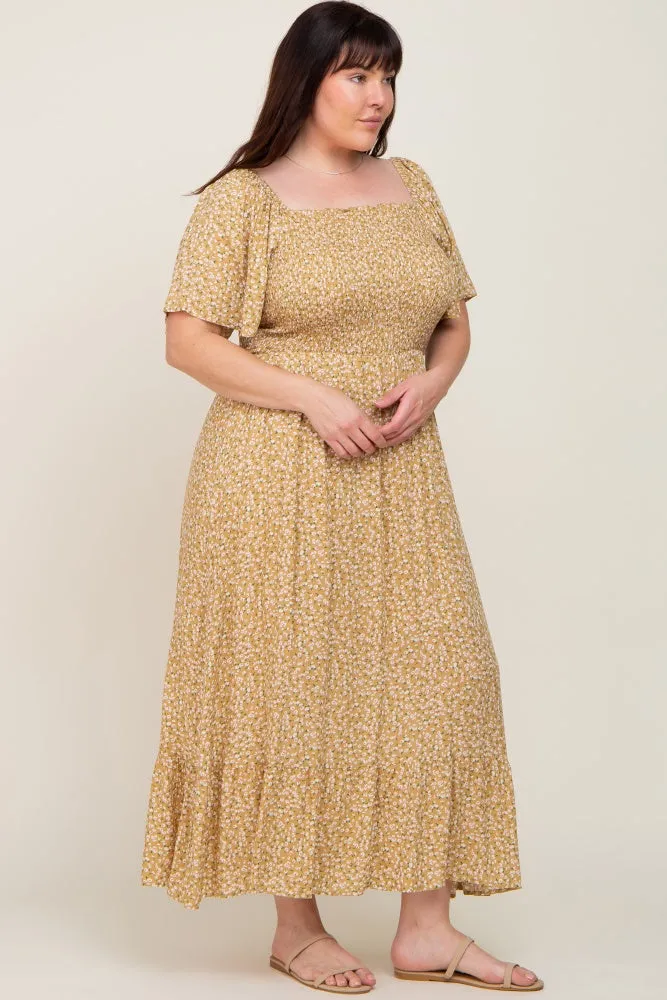 Yellow Floral Smocked Flounce Sleeve Plus Maxi Dress sold by Pinkblush product image thumbnail 2