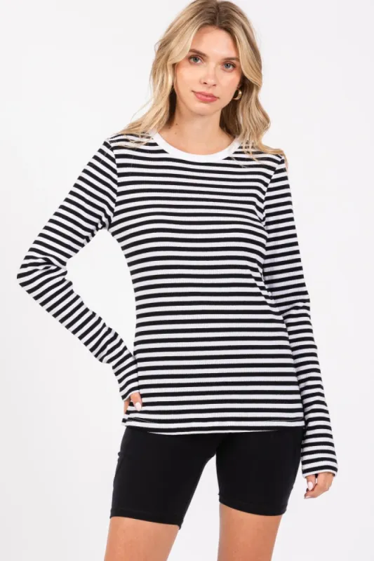 Black Striped Long Sleeve Ribbed Top sold by Pinkblush