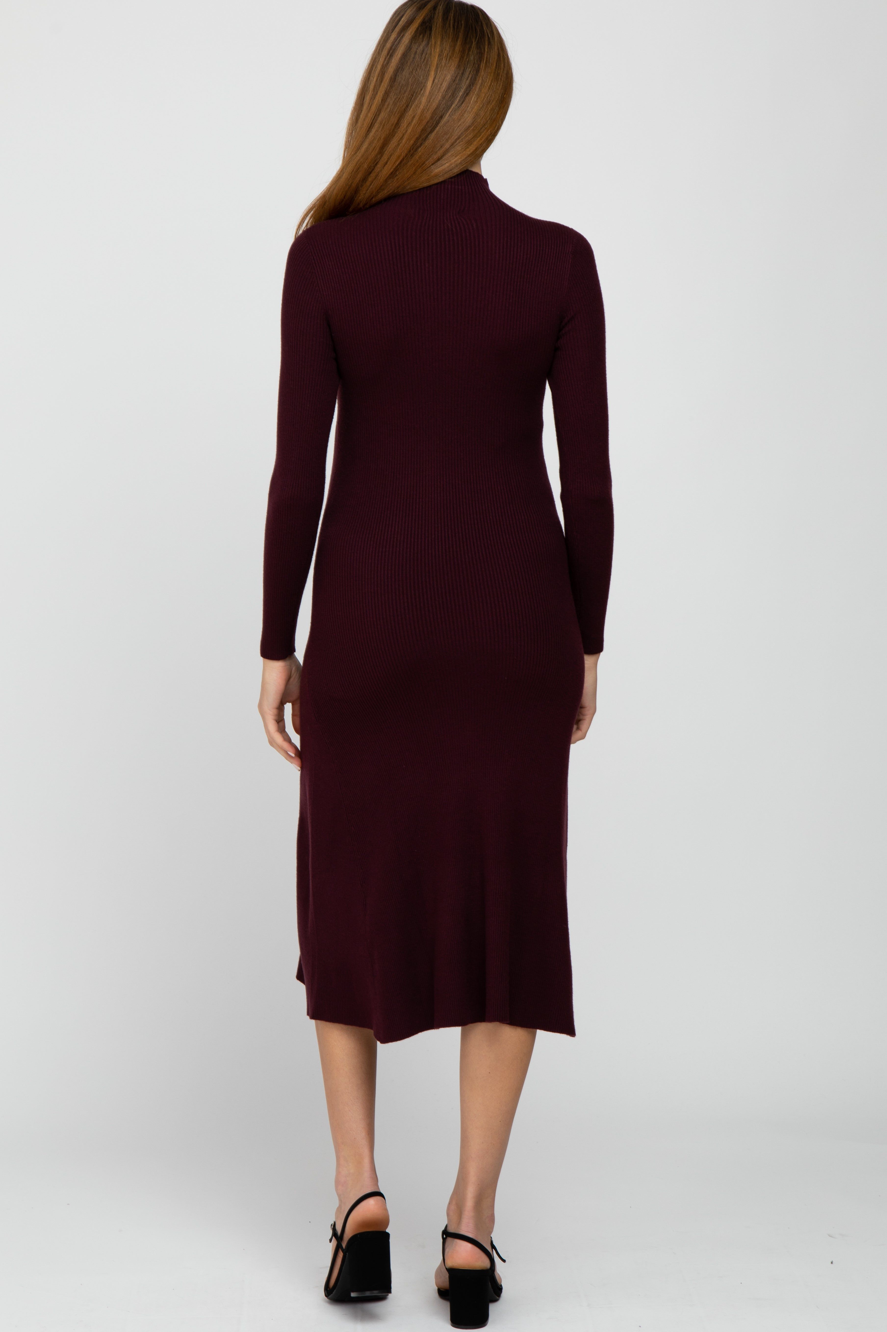 Burgundy Mock Neck Flared Maternity Midi Dress sold by Pinkblush product image thumbnail 3