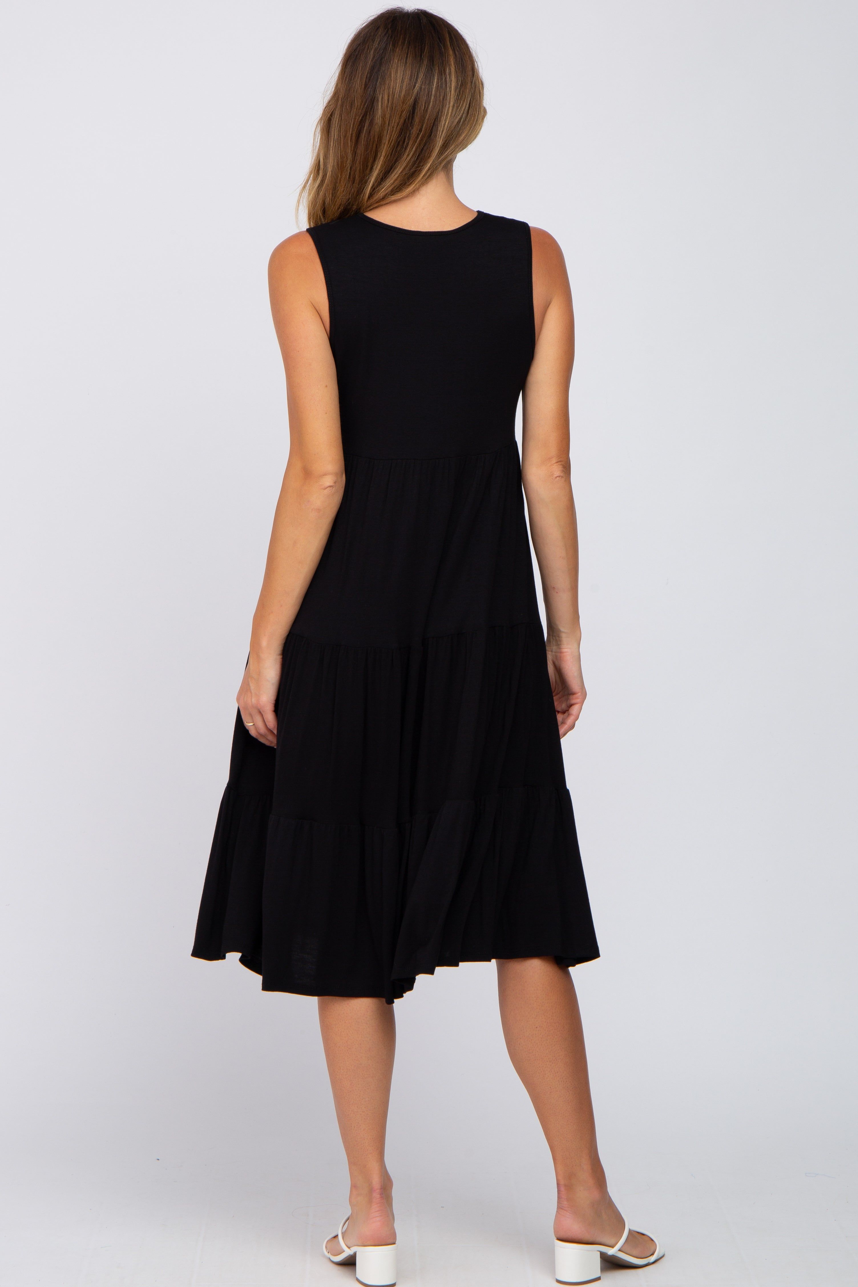 Black Tiered Sleeveless Midi Dress sold by Pinkblush product image thumbnail 3