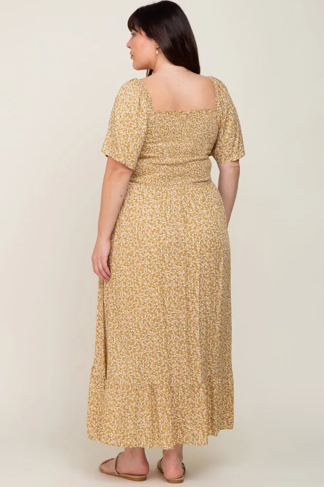 Yellow Floral Smocked Flounce Sleeve Plus Maxi Dress sold by Pinkblush product image thumbnail 3