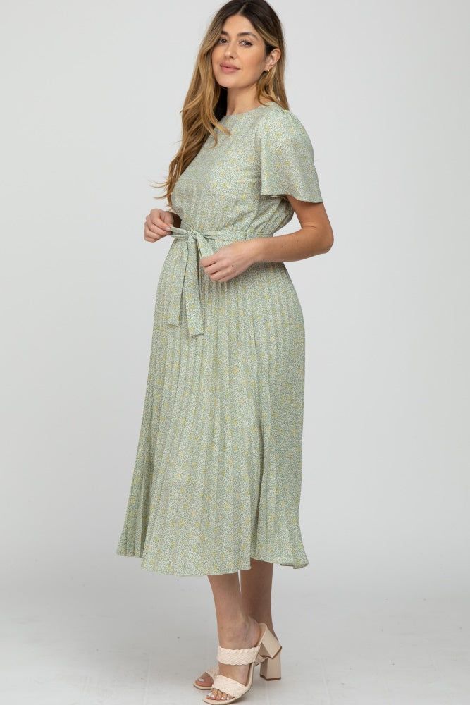 Mint Green Floral Pleated Maternity Midi Dress sold by Pinkblush product image thumbnail 2