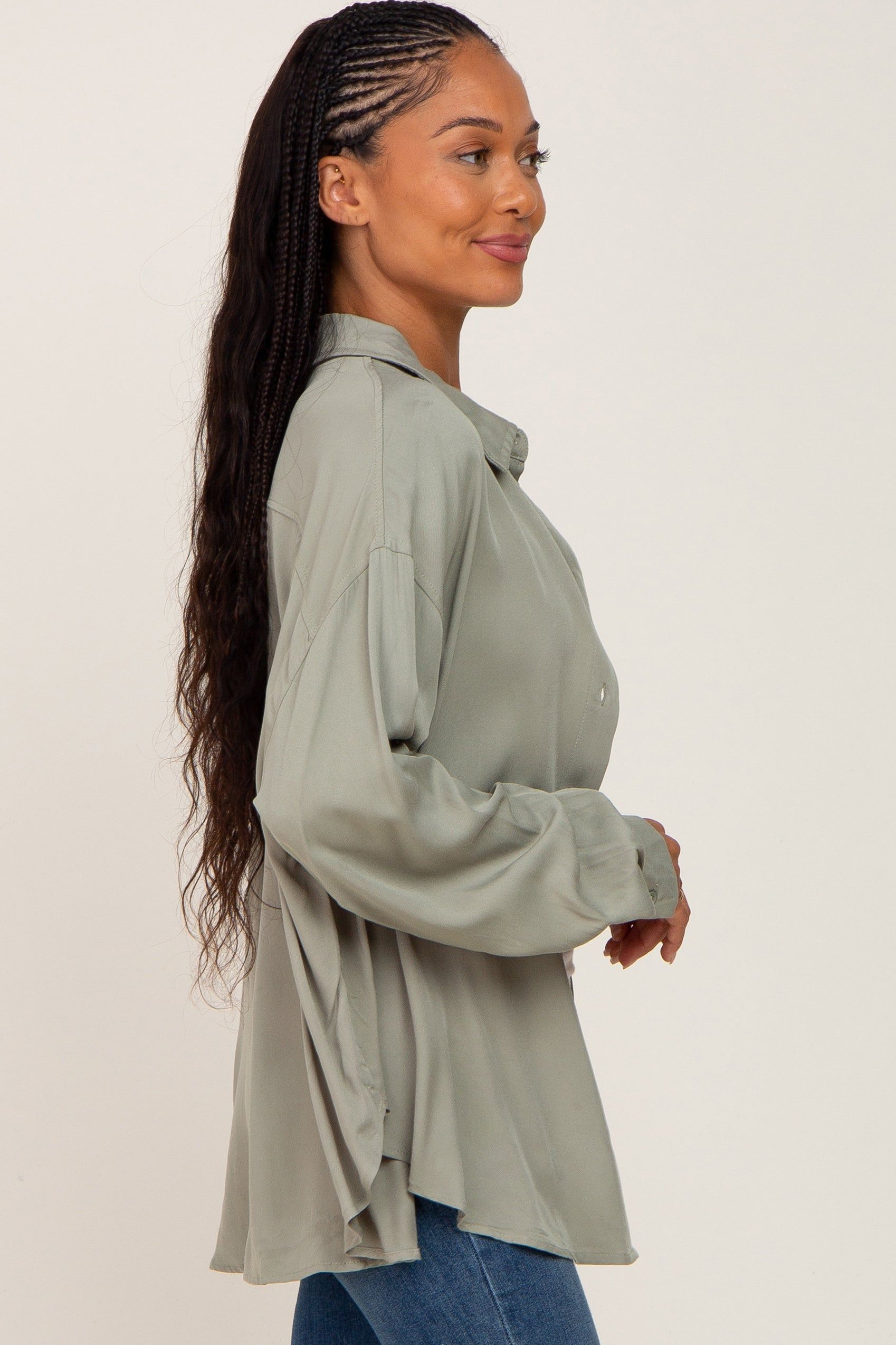 Olive Oversized Button Down Blouse sold by Pinkblush product image thumbnail 2