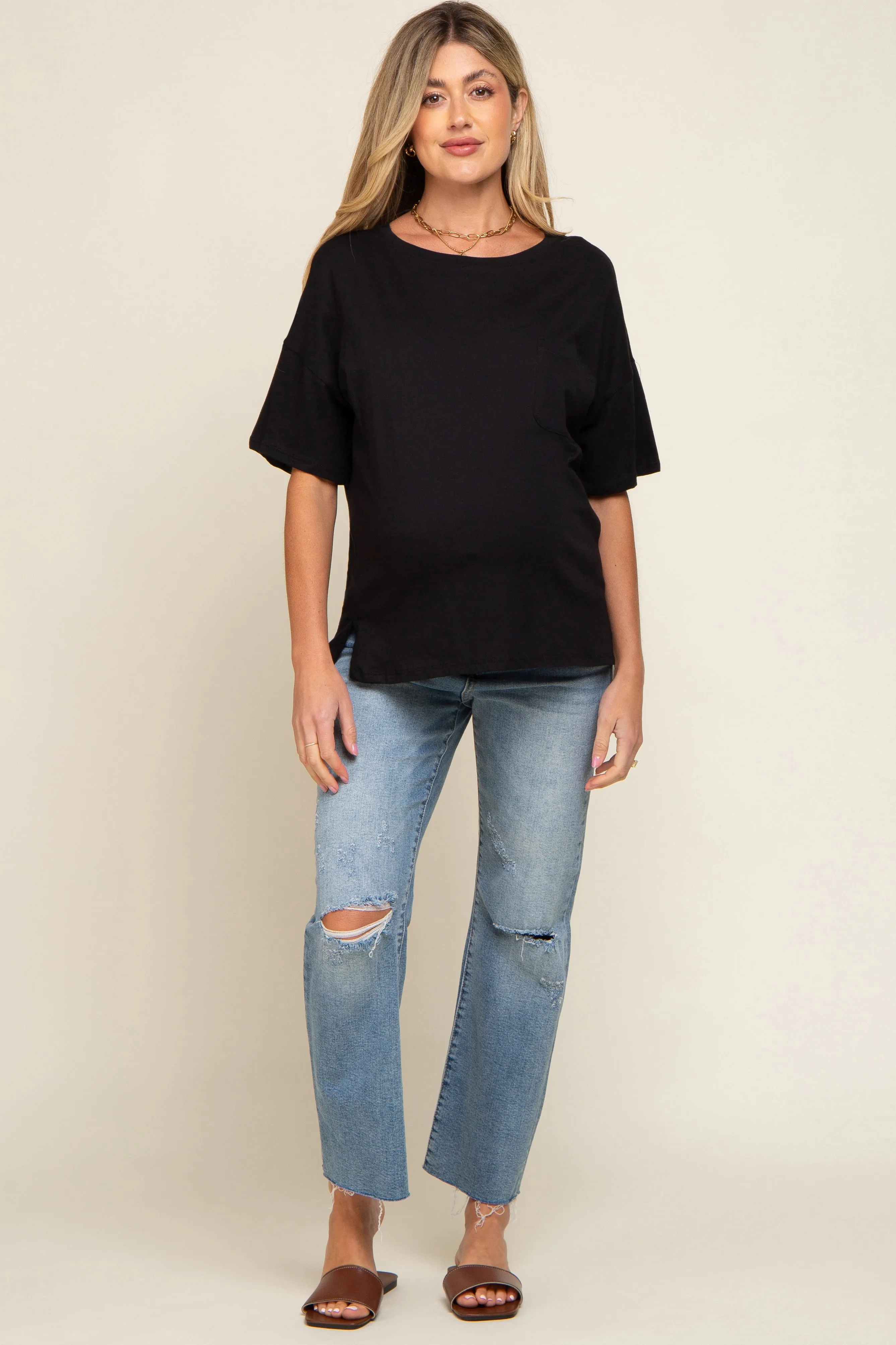 Black Short Sleeve Pocketed Maternity Top sold by Pinkblush product image thumbnail 4